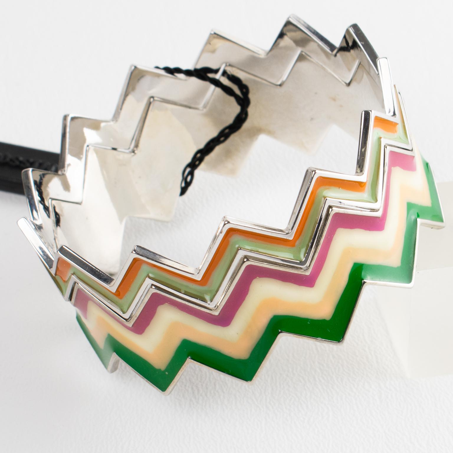Missoni Pulsera brazalete Zig Zag plateada con esmalte multicolor Moderno en venta