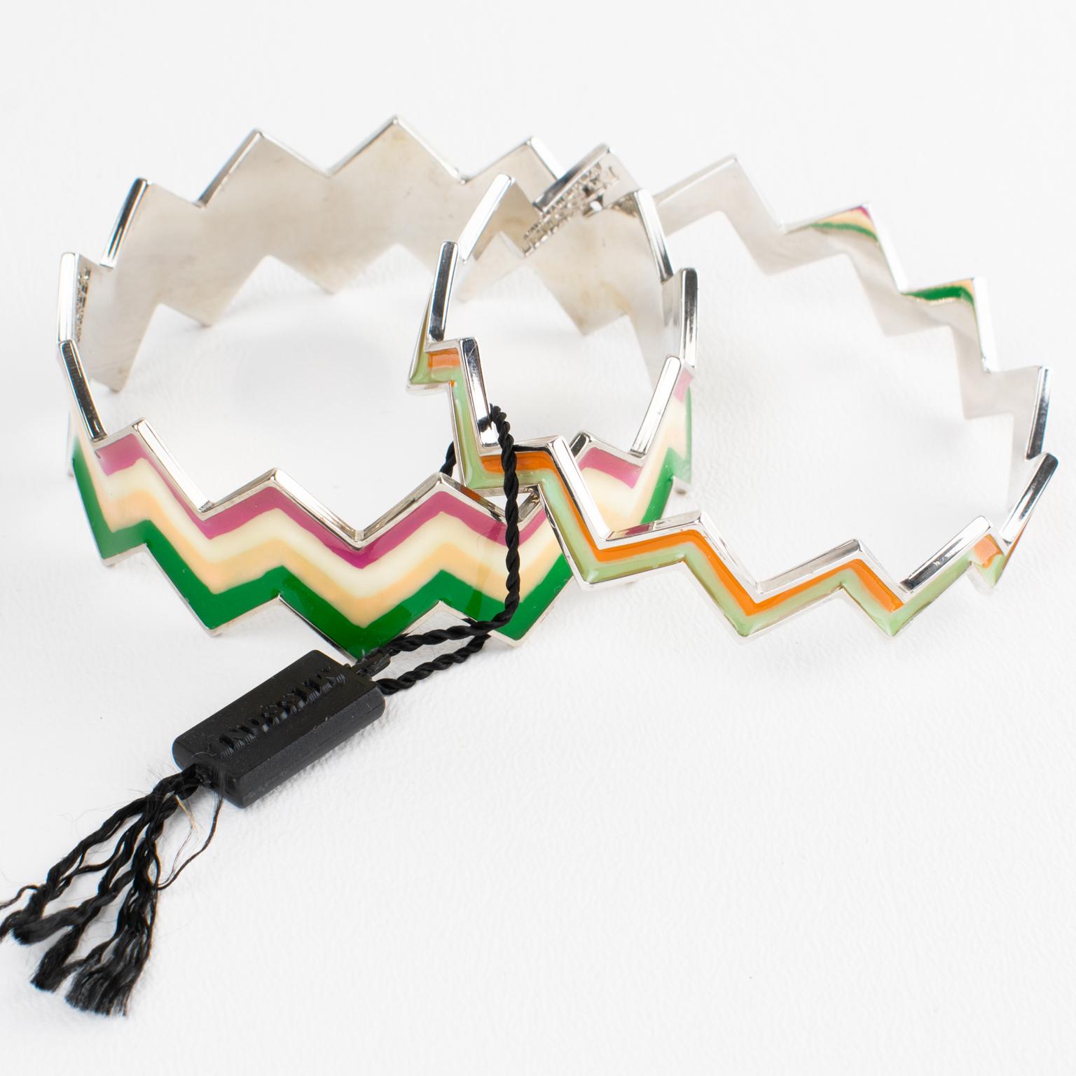 Missoni Pulsera brazalete Zig Zag plateada con esmalte multicolor en venta 3