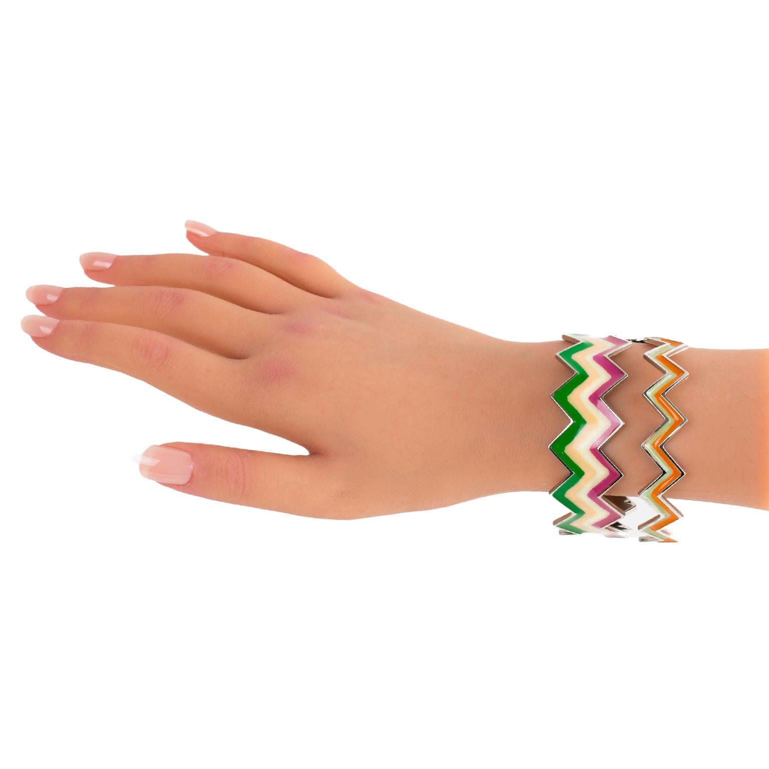Missoni Pulsera brazalete Zig Zag plateada con esmalte multicolor en venta 4