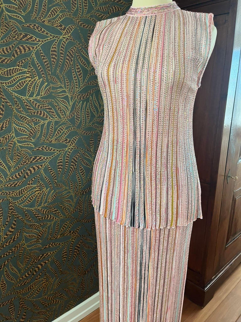 MISSONI SET Sequin-embellished Striped Crochet-knit Maxi Skirt and Top For  Sale at 1stDibs