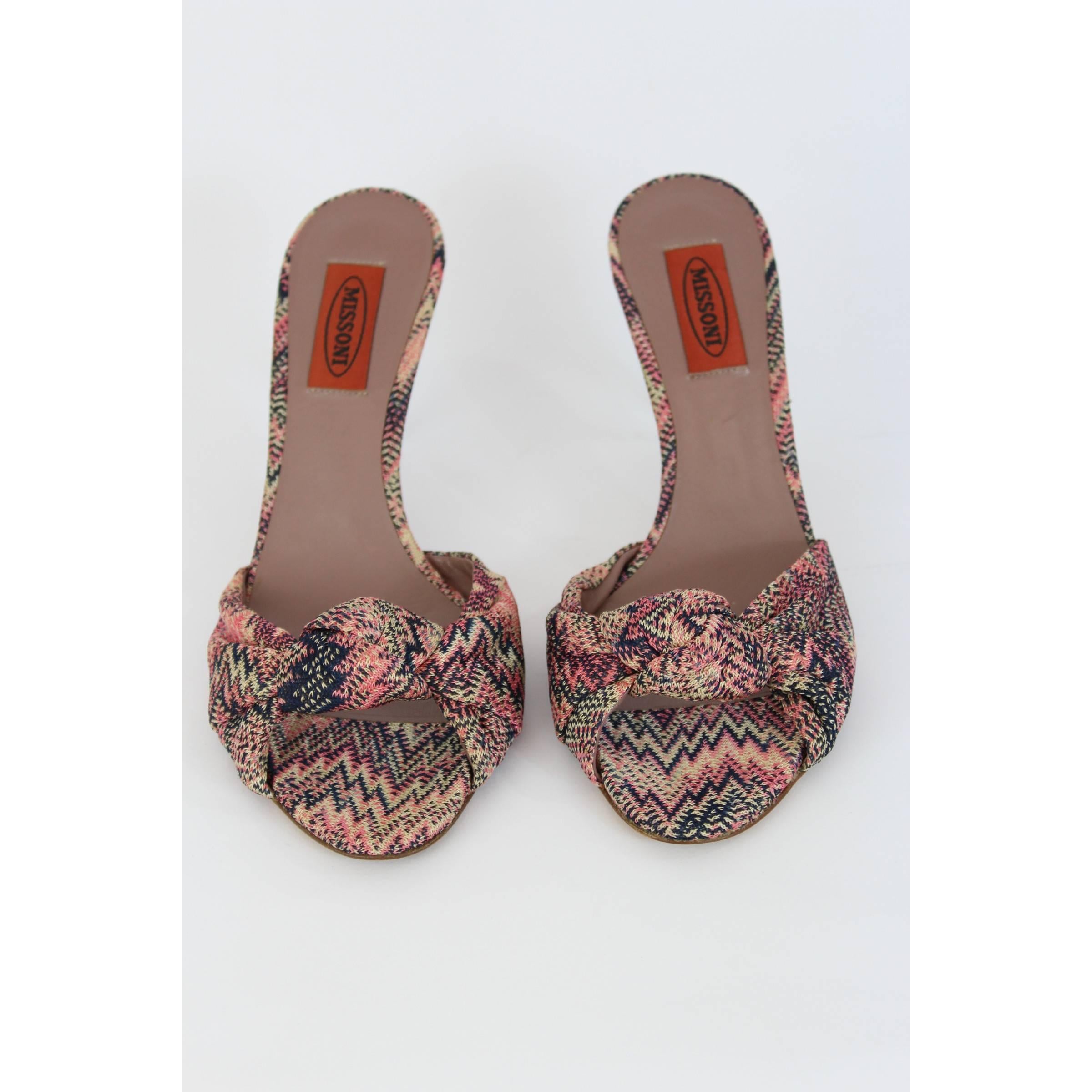 Brown Missoni Vintage Canvas Leather Pink Shoes Sandals 