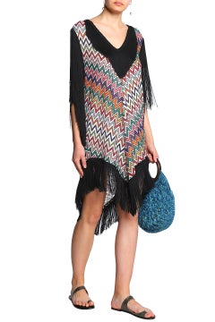 Missoni Signature Chevron Fringe Crochet Knit Dress Kaftan Cover Up