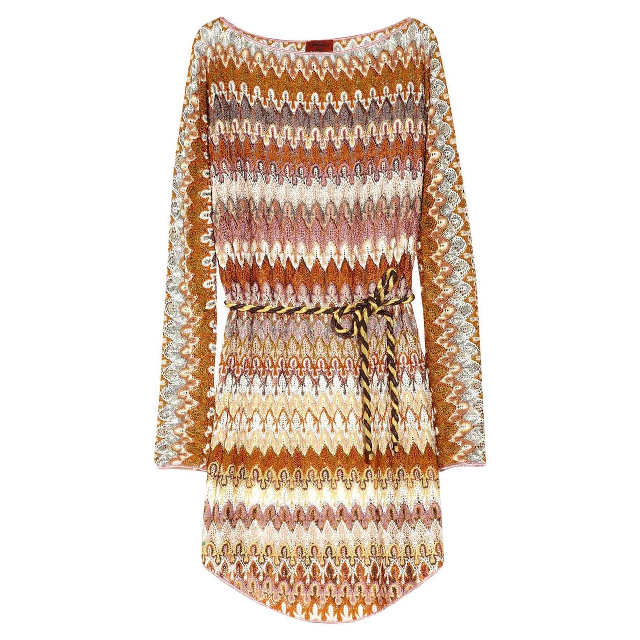 Missoni Signature Chevron Zigzag Crochet Knit Mini Dress With Belt At missoni-signature-chevron-zigzag-crochet-knit-mini-dress-with-belt-at