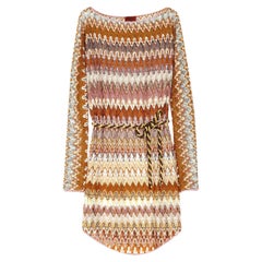 Missoni Signature Chevron Zigzag Crochet Knit Mini Dress with Belt