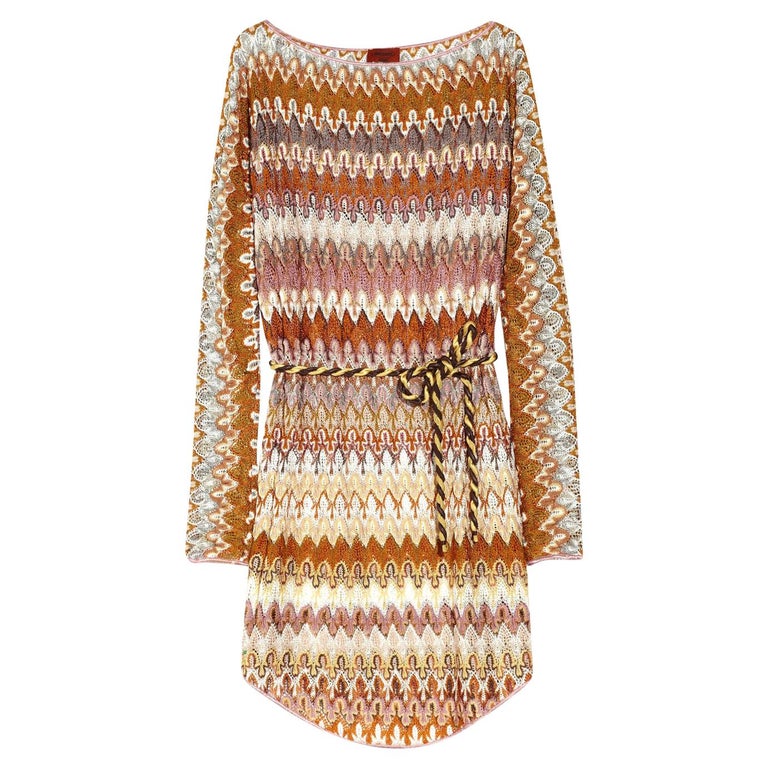 Missoni Signature Chevron Zigzag Crochet Knit Mini Dress with Belt at ...