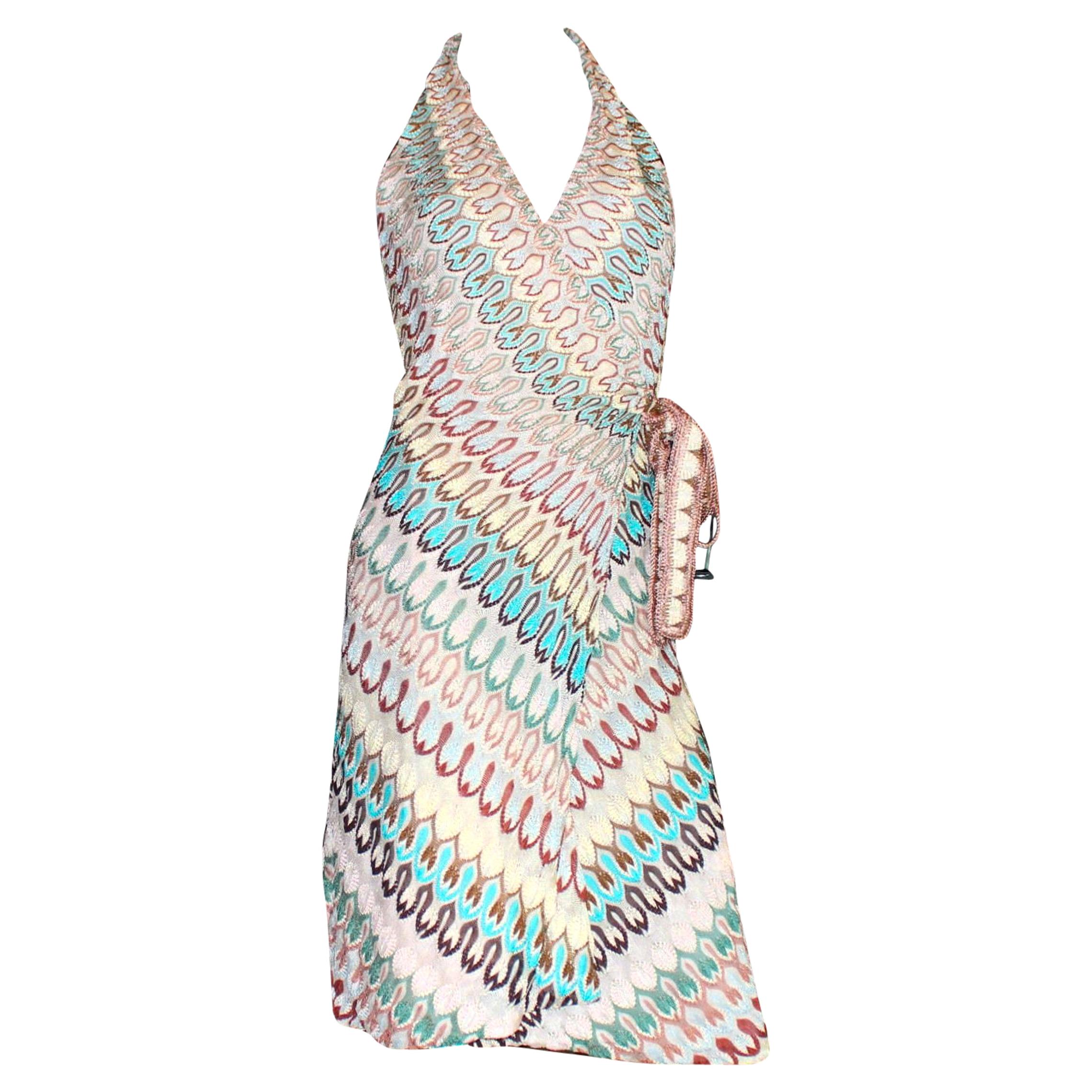 1990s Missoni Green and Blue Crochet Maxi Dress at 1stDibs