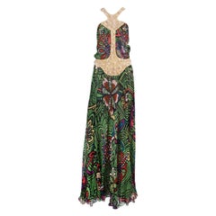 Missoni Silk Chiffon Foral Printed Halter Neck Evening Dress w/Beaded Trim