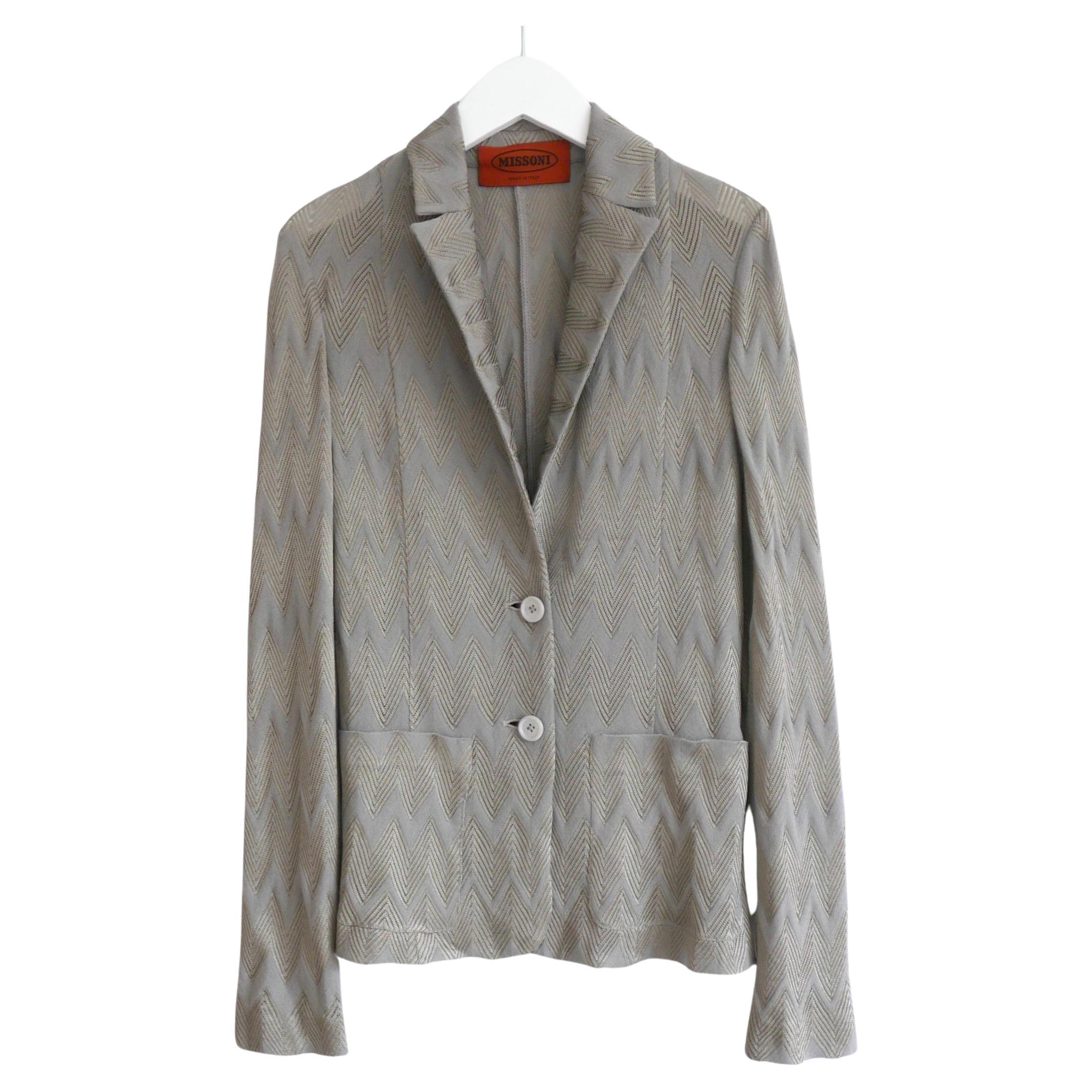 Missoni silver/grey zig zag knit blazer jacket For Sale