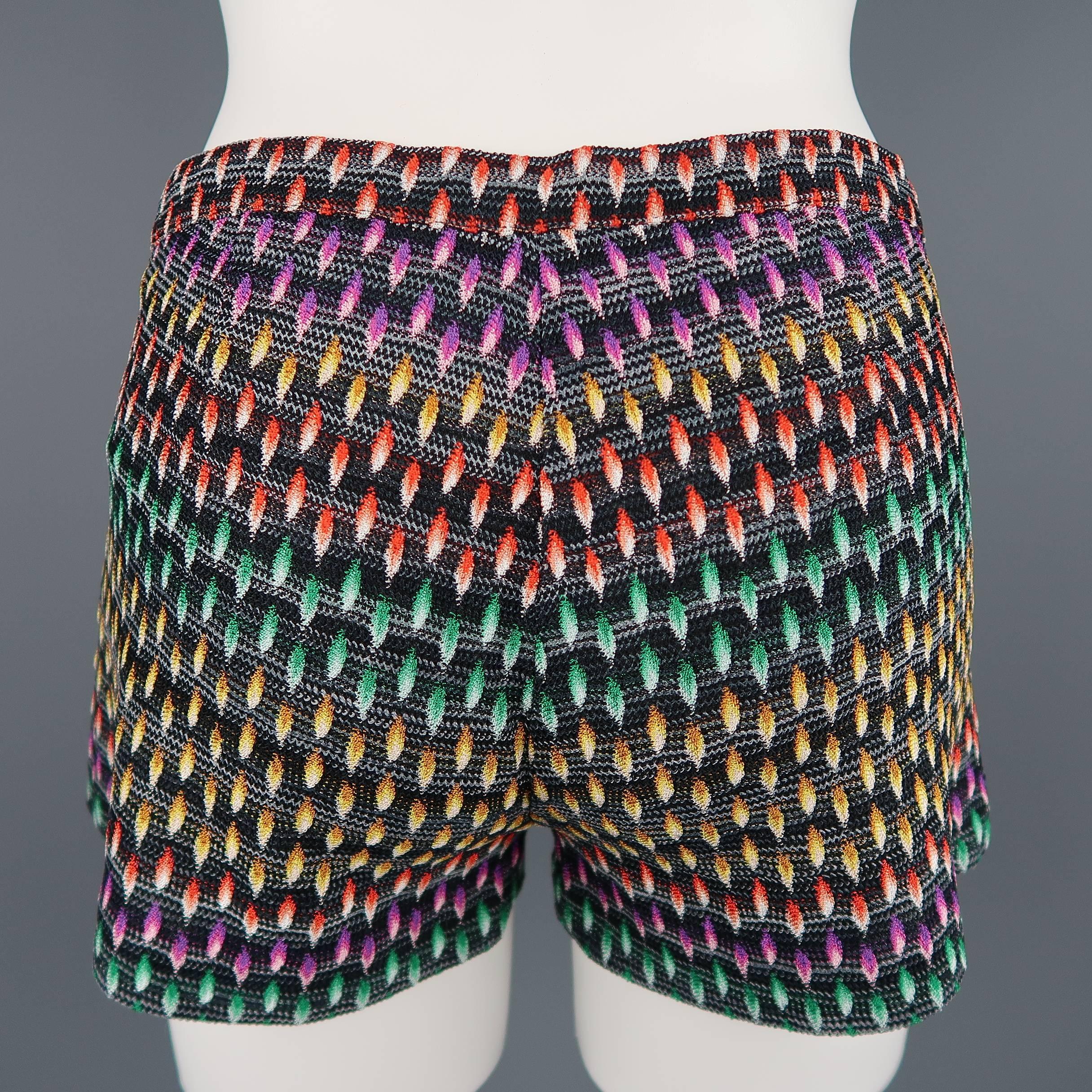 Missoni Black Rainbow Print Silk Knit Short Shorts 1