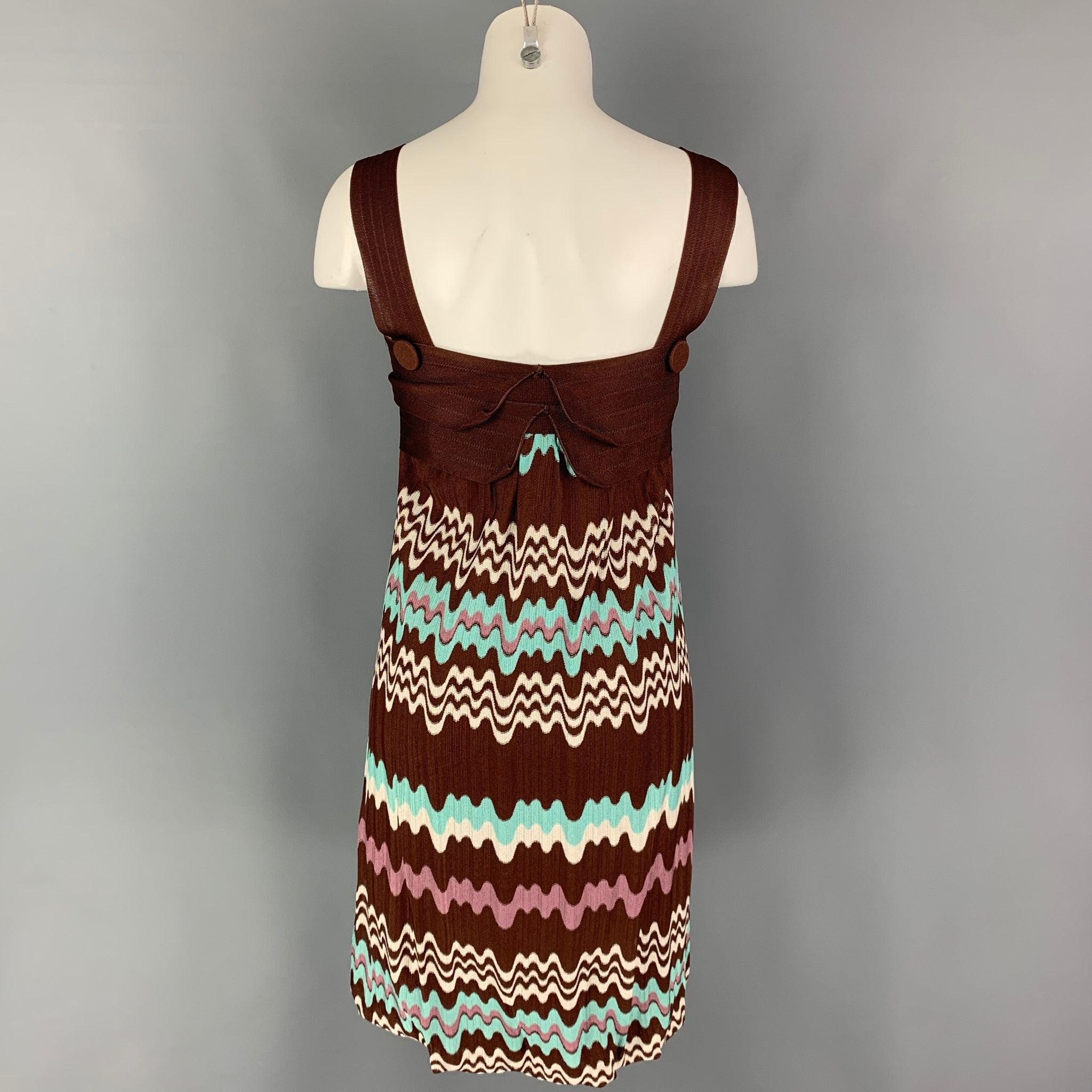 MISSONI Size 2 Brown Blue Knitted Rayon Dress In Good Condition For Sale In San Francisco, CA