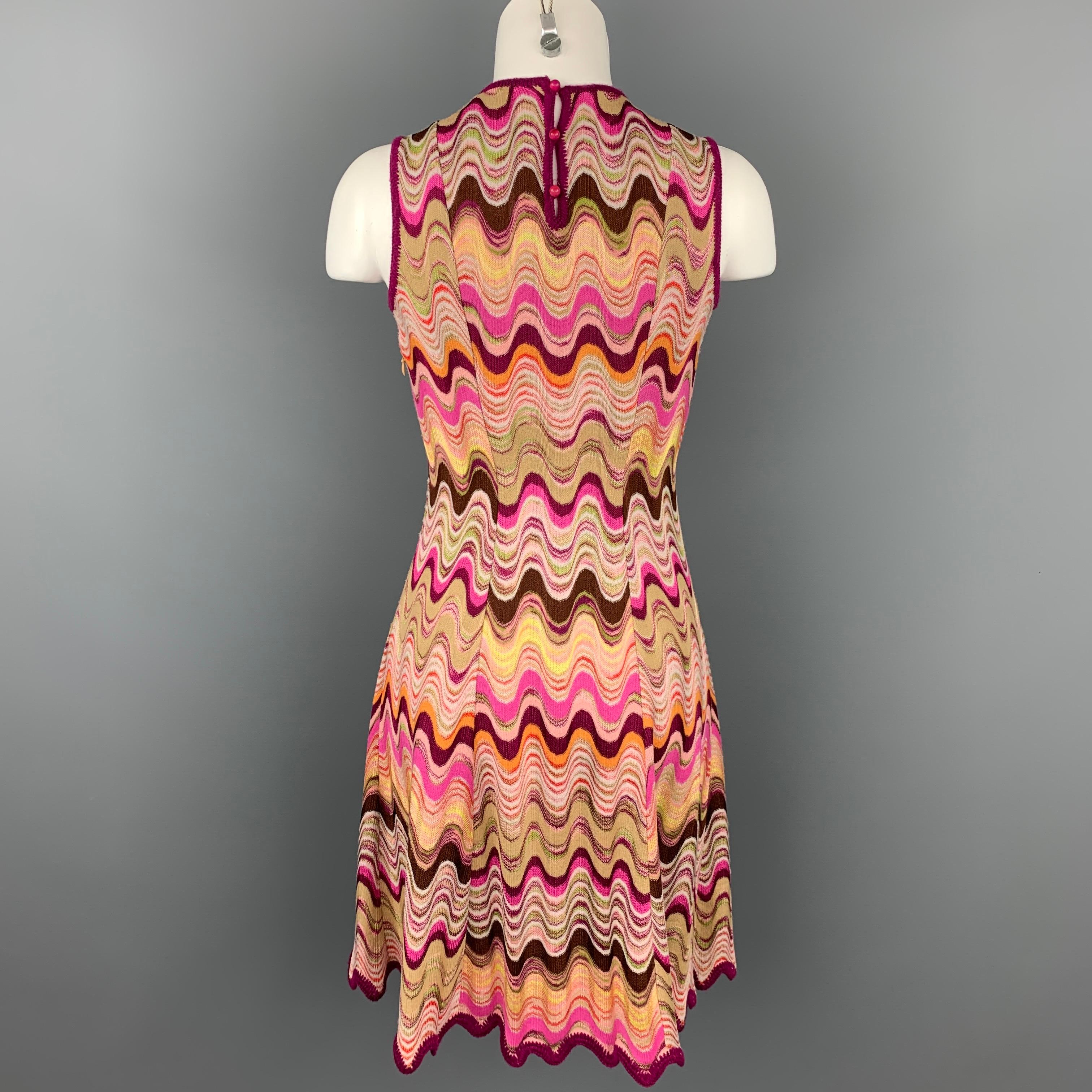 Brown MISSONI Size 2 Fuchsia Multi-Color Zig Zag Rayon / Wool Sleeveless Dress