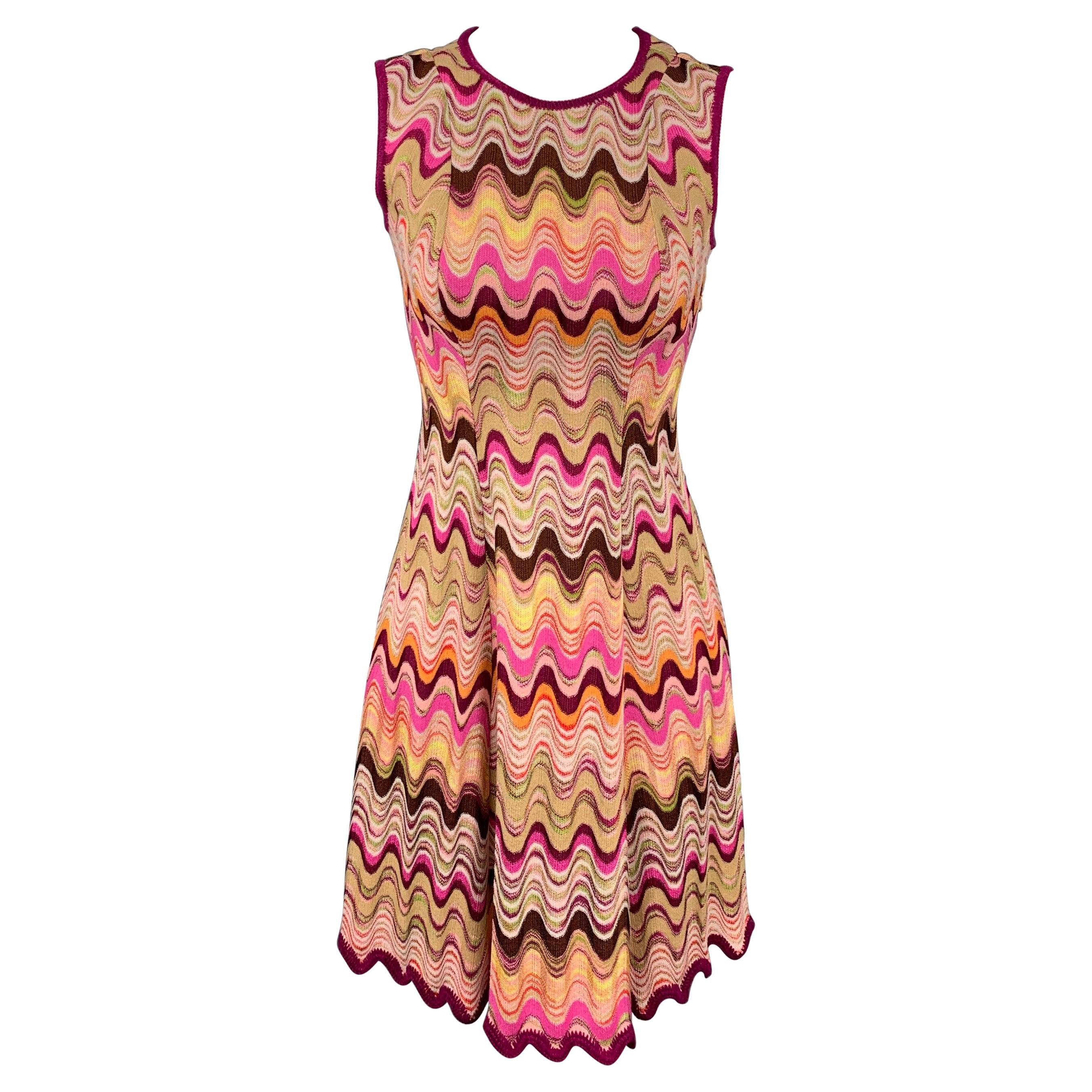 MISSONI Size 2 Fuchsia Multi-Color Zig Zag Rayon / Wool Sleeveless Dress