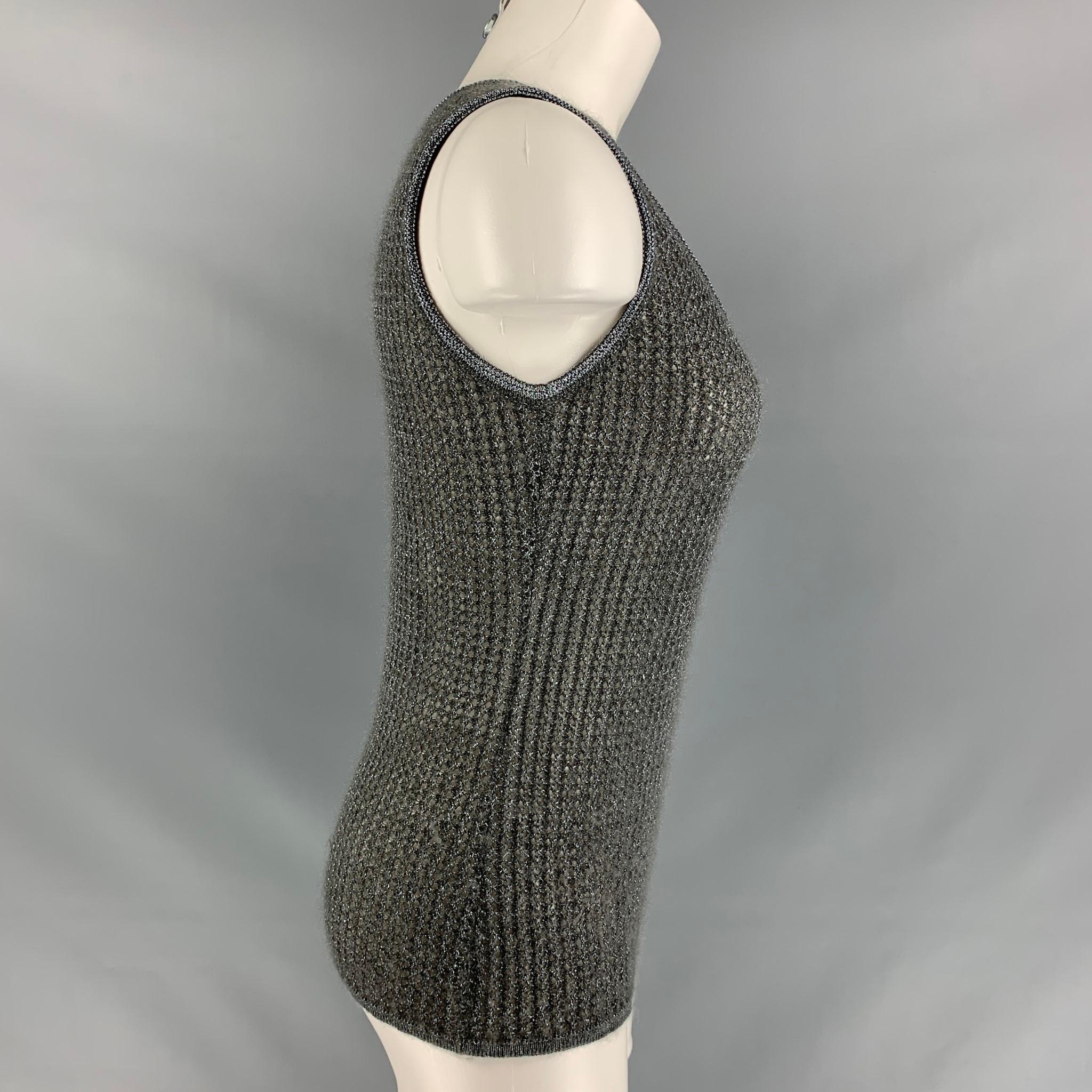 Black MISSONI Size 2 Grey Silver Mohair Blend Knitted Casual Top