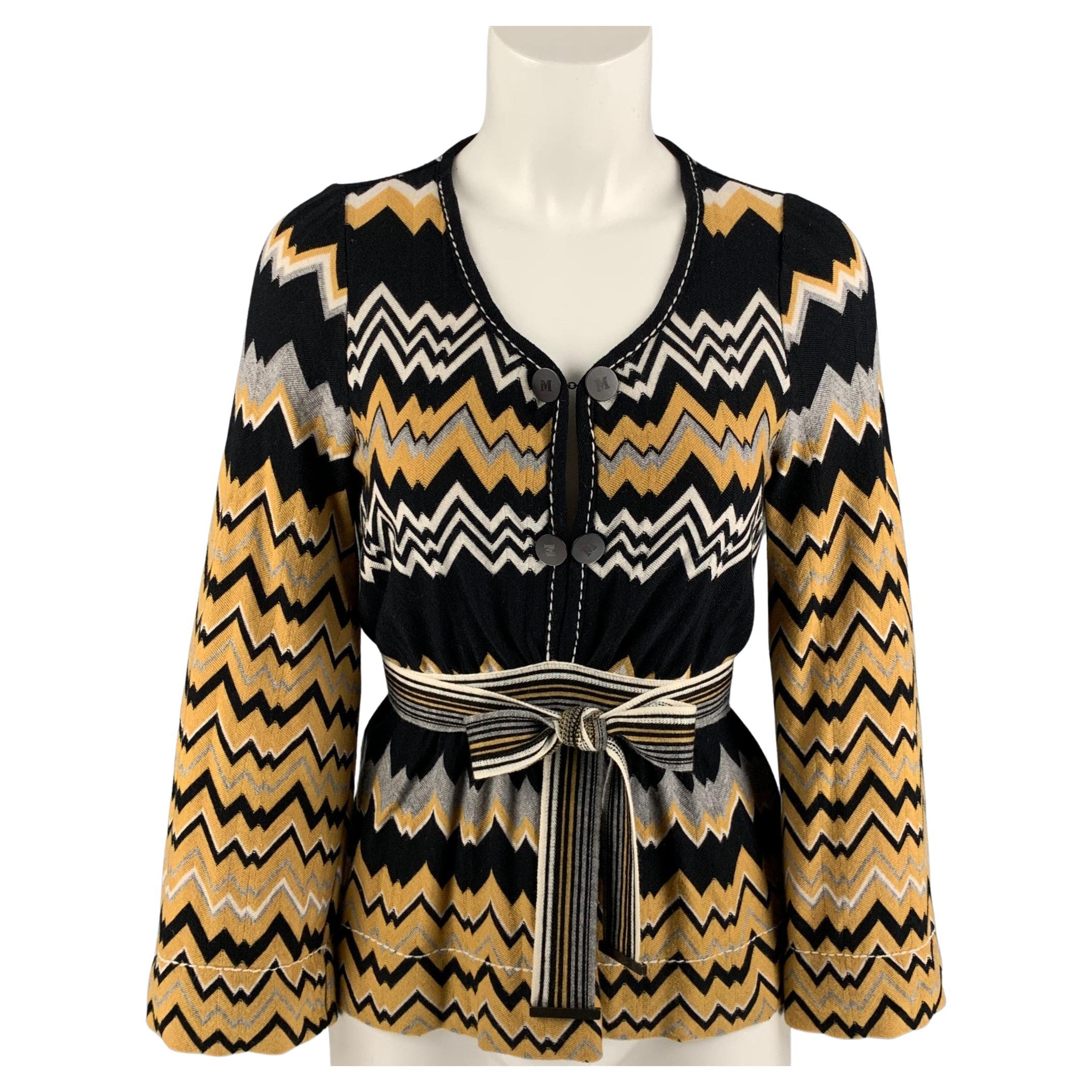 MISSONI Size 2 Mustard Black 
White Wool / Nylon Knitted Dress Top