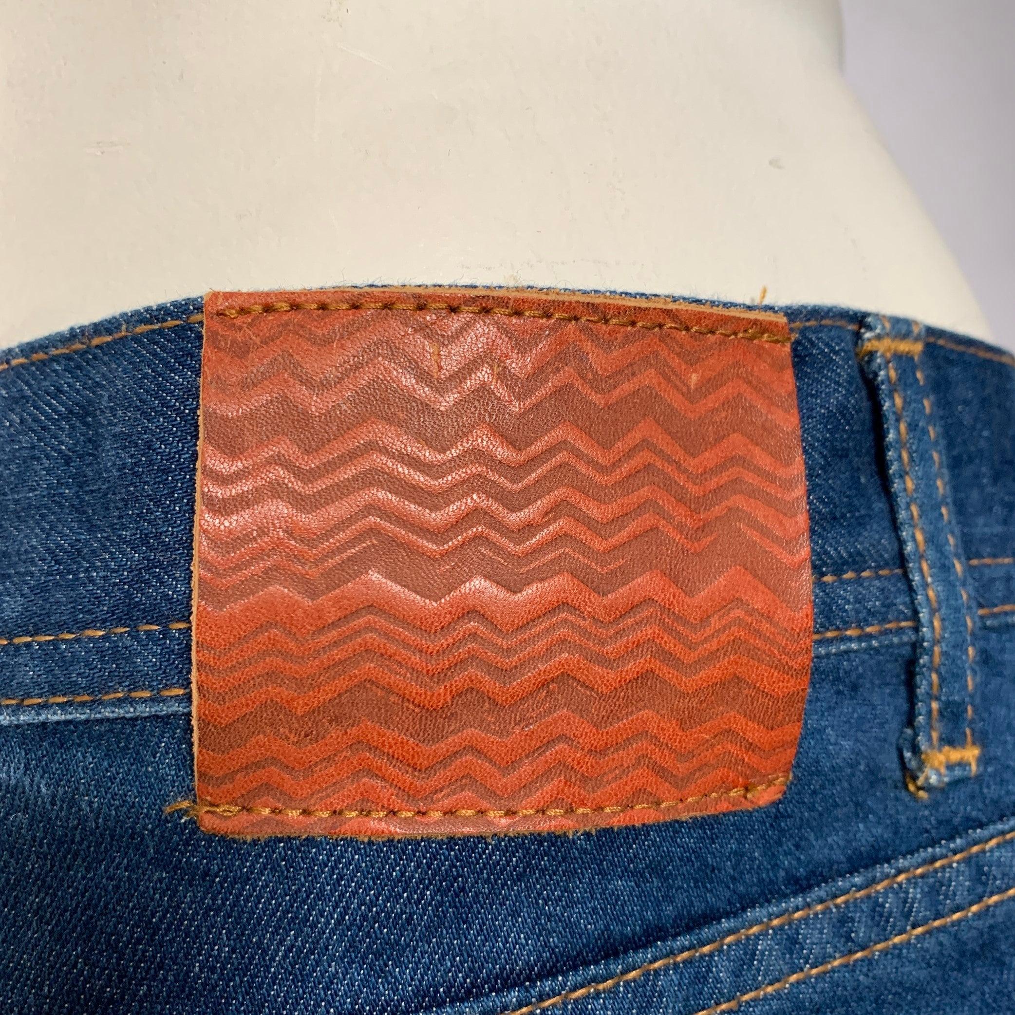 Men's MISSONI Size 39 Blue Contrast Stitch Cotton Straight Five Pockets Jeans For Sale