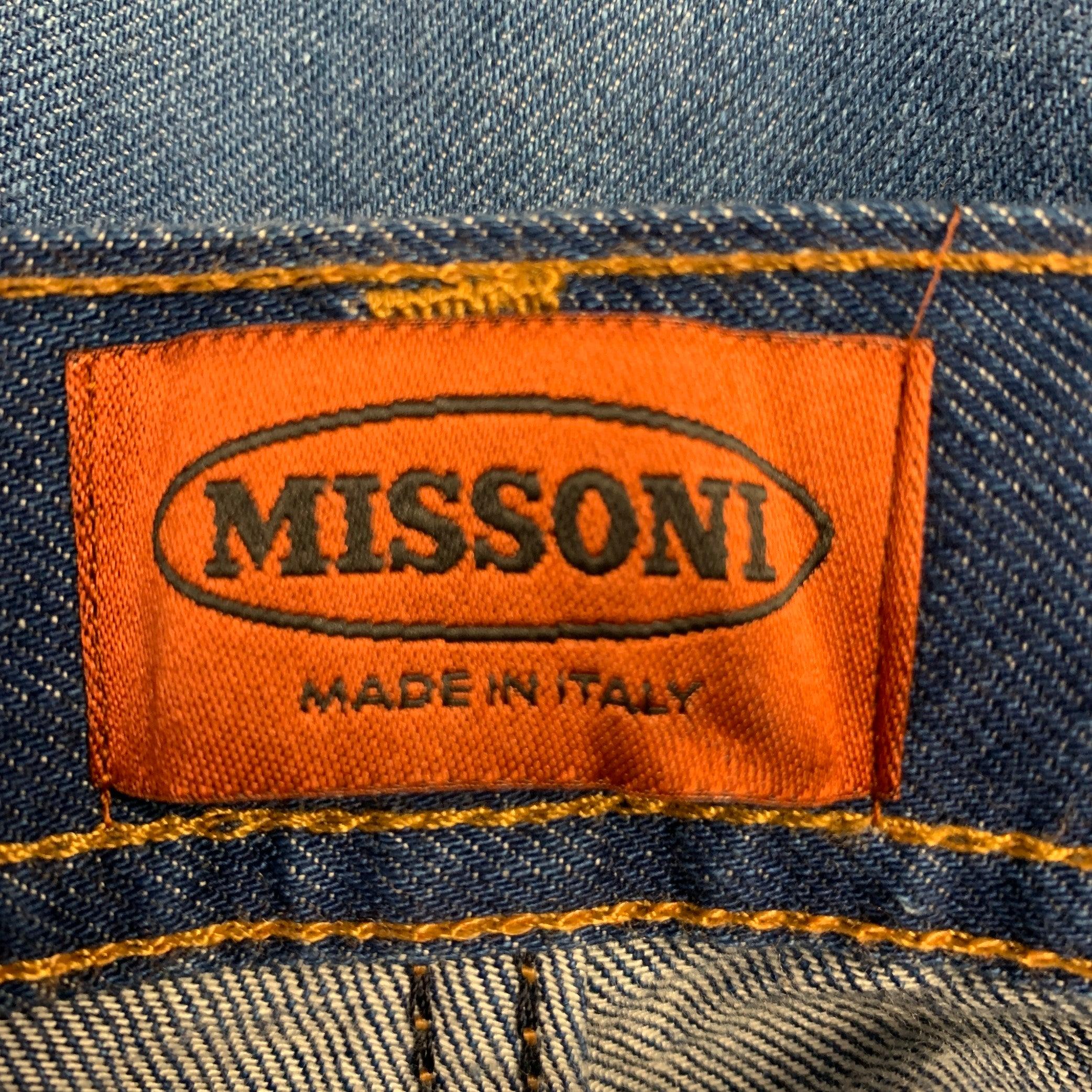 MISSONI Size 39 Blue Contrast Stitch Cotton Straight Five Pockets Jeans For Sale 1