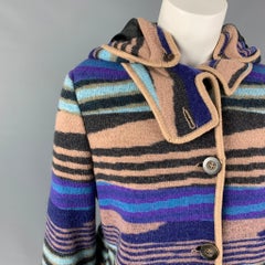 MISSONI Size 4 Purple Multi-Color Wool Knitted Snaps Coat