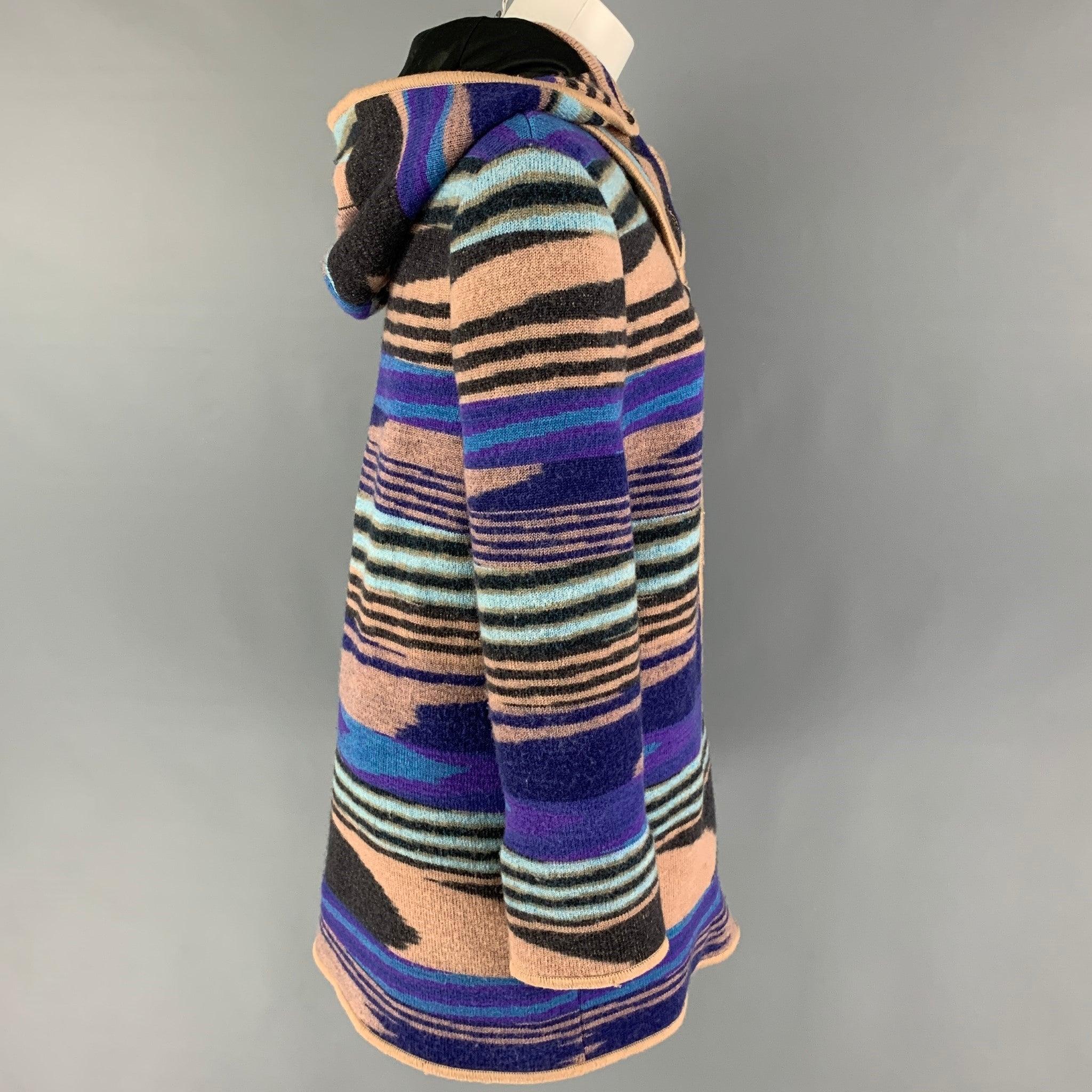 MISSONI Size 4 Purple Multi-Color Wool Knitted Snaps Coat In Good Condition For Sale In San Francisco, CA