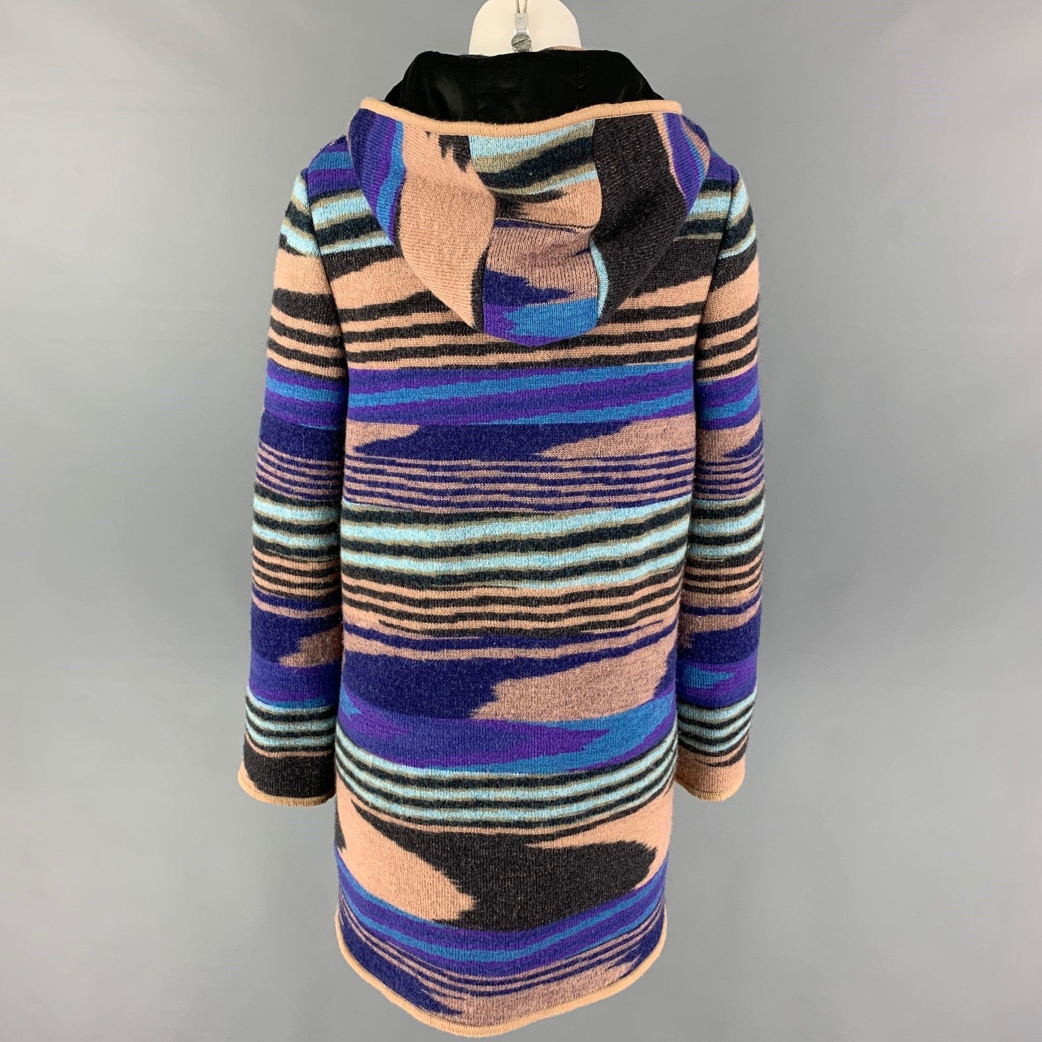 Women's MISSONI Size 4 Purple Multi-Color Wool Knitted Snaps Coat For Sale