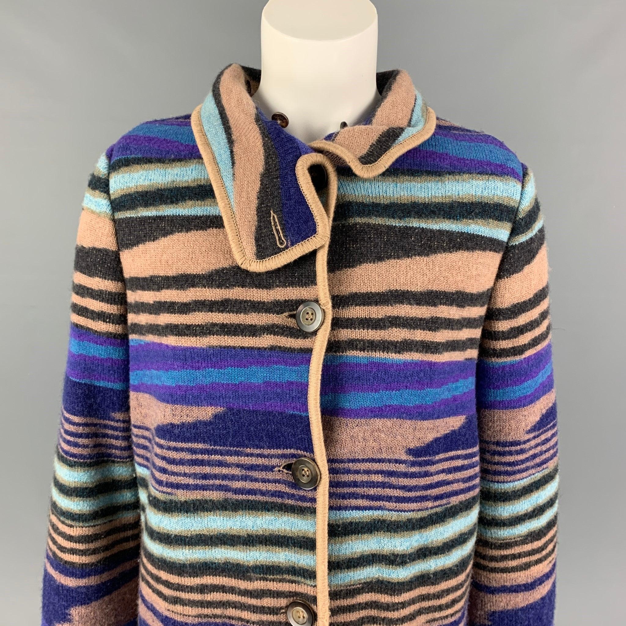 MISSONI Size 4 Purple Multi-Color Wool Knitted Snaps Coat For Sale 1