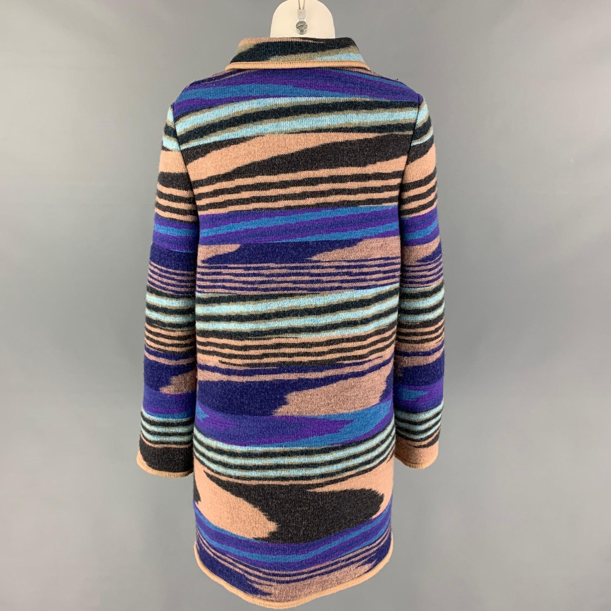 MISSONI Size 4 Purple Multi-Color Wool Knitted Snaps Coat For Sale 2