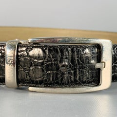 MISSONI Size 43 Black Silver Embossed Leather Belt