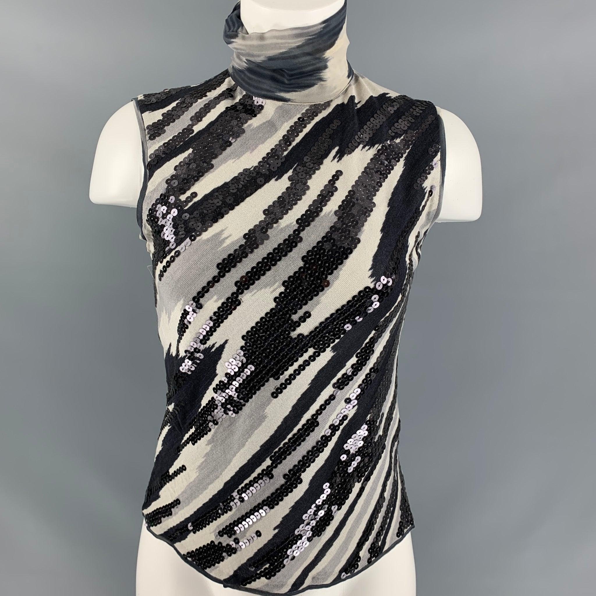 MISSONI Size 6 Black Grey Silk Sequined Dress Top In Excellent Condition For Sale In San Francisco, CA