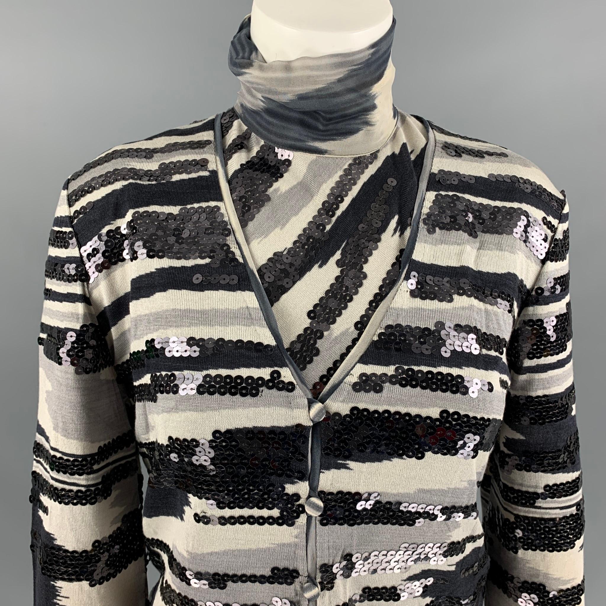 MISSONI Size 6 Black Grey Silk Sequined Dress Top In Excellent Condition In San Francisco, CA