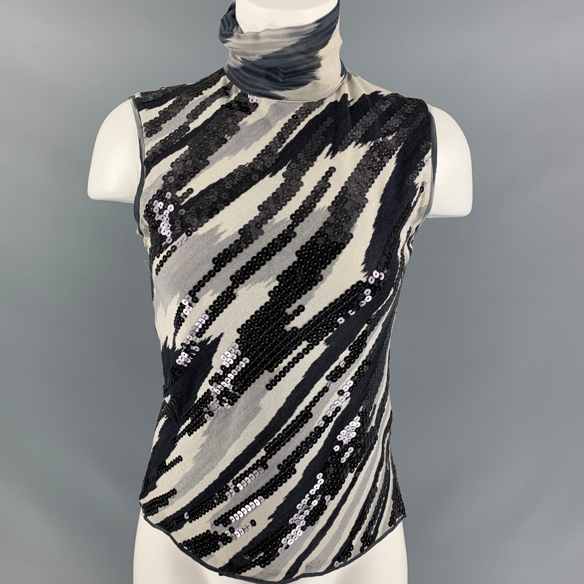 Women's MISSONI Size 6 Black Grey Silk Sequined Dress Top