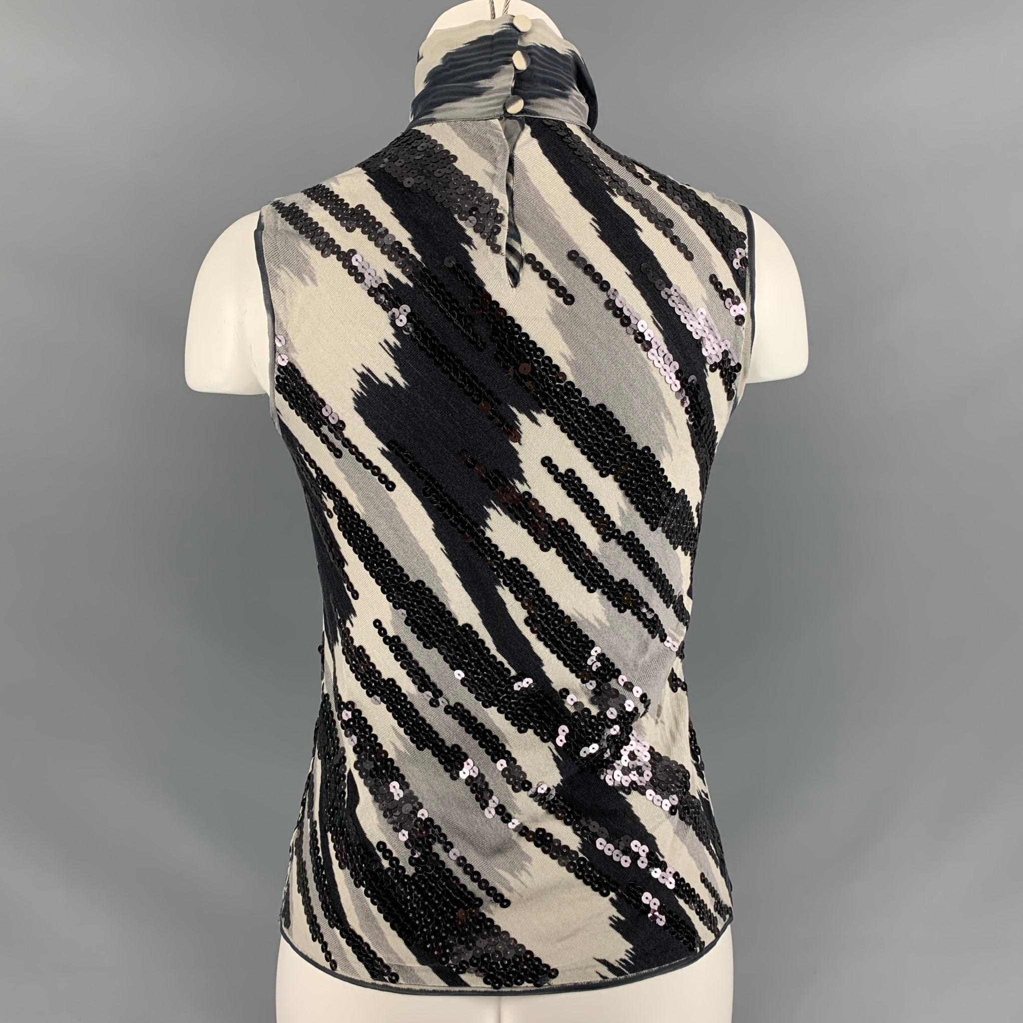 MISSONI Size 6 Black Grey Silk Sequined Dress Top 1