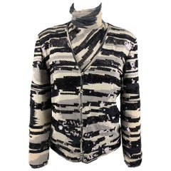 MISSONI Size 6 Black Grey Silk Sequined Dress Top