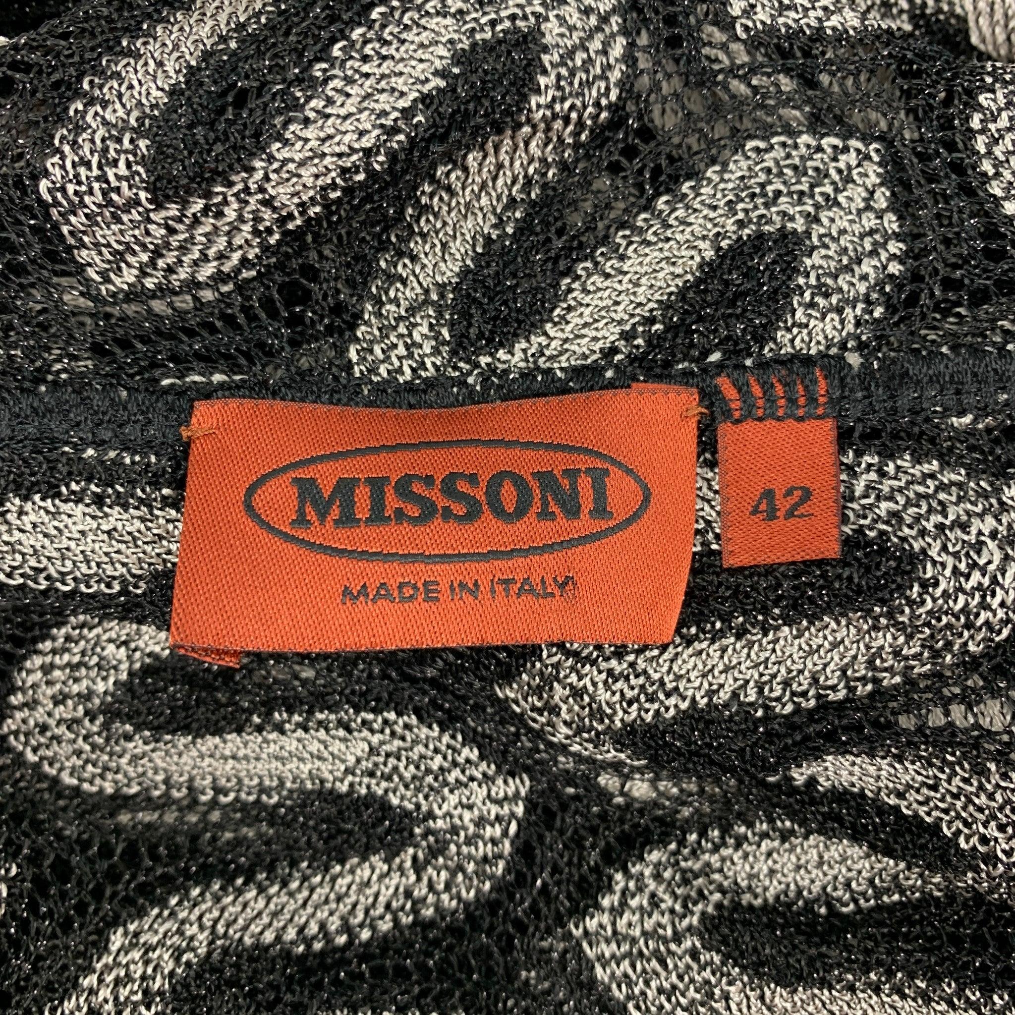 MISSONI Size 6 Black & Silver Knitted Viscose Blend Open Front Coat 2