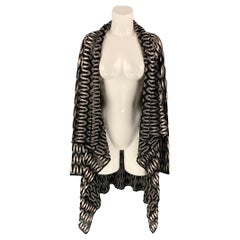 MISSONI Size 6 Black & Silver Knitted Viscose Blend Open Front Coat