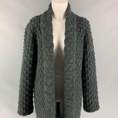 MISSONI Size 6 Charcoal & Green Knitted Wool / Mohair Open Front Coat