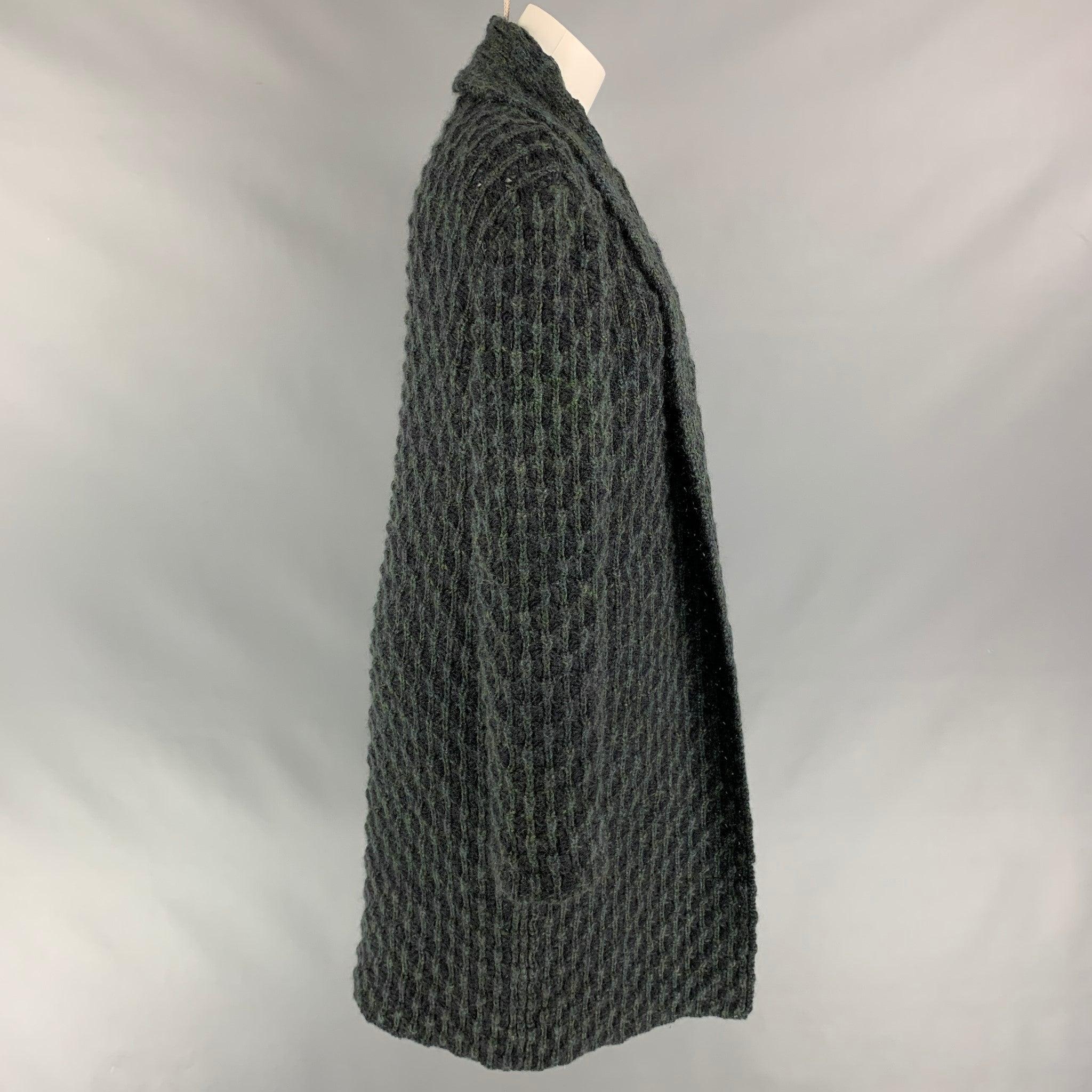MISSONI Size 6 Charcoal & Green Knitted Wool / Mohair Open Front Coat In Good Condition For Sale In San Francisco, CA