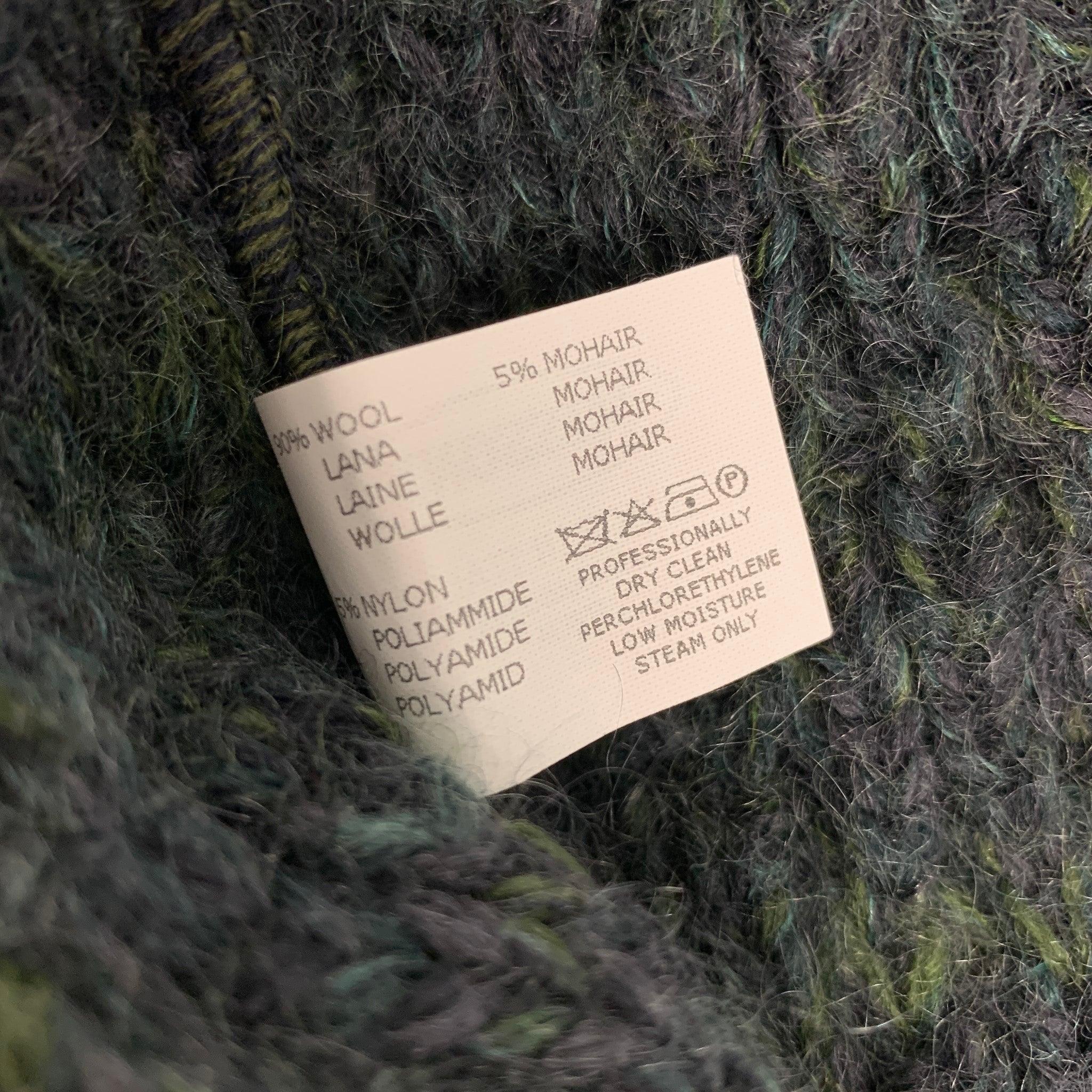 MISSONI Size 6 Charcoal & Green Knitted Wool / Mohair Open Front Coat For Sale 1