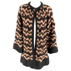 MISSONI Size 6 Dark Gray & Rose Knitted Wool / Mohair Knitted Coat