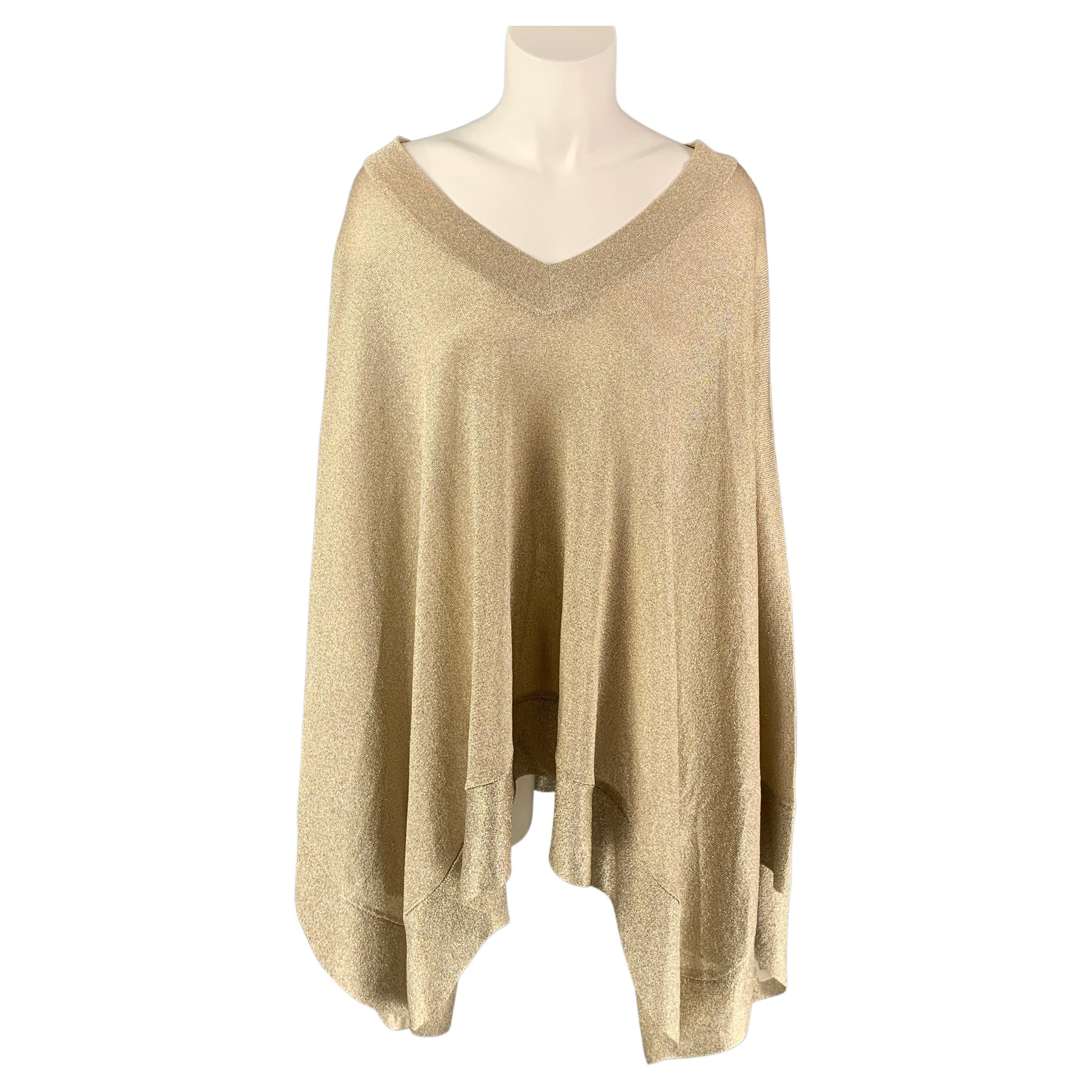 MISSONI Size 6 Gold Metallic Viscose Blend Poncho Sweater