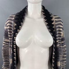 MISSONI Size 6 Grey Black White Cashmere Wool Stripe Open Front Long Cardigan