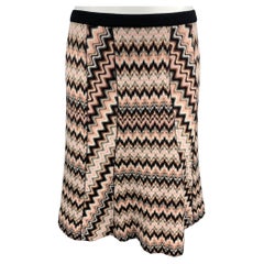 MISSONI Size 6 Pink Knitted Zig Zag Wool Blend A-Line Skirt