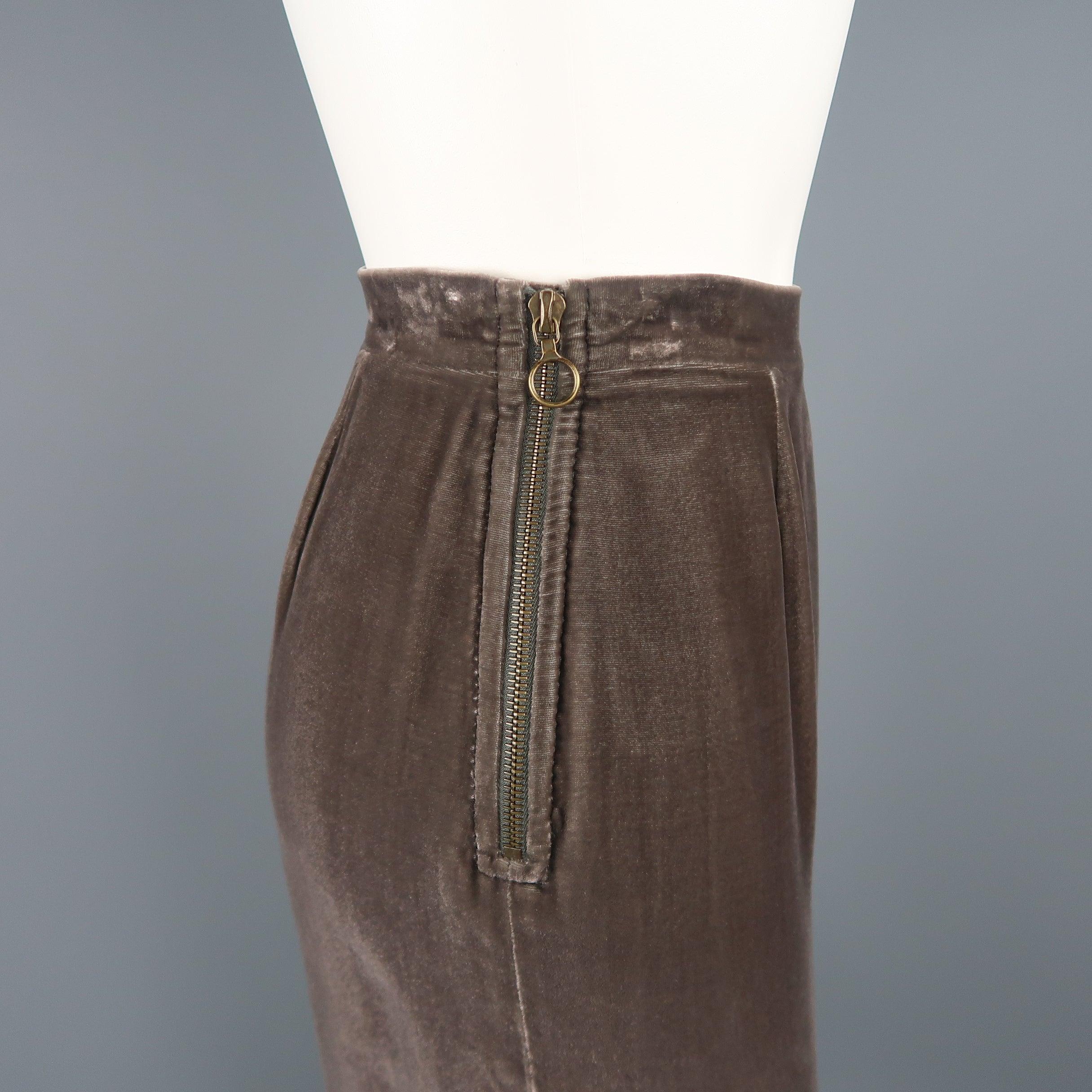 MISSONI Size 6 Taupe Silk Blend Velvet Pencil  Skirt In Fair Condition For Sale In San Francisco, CA