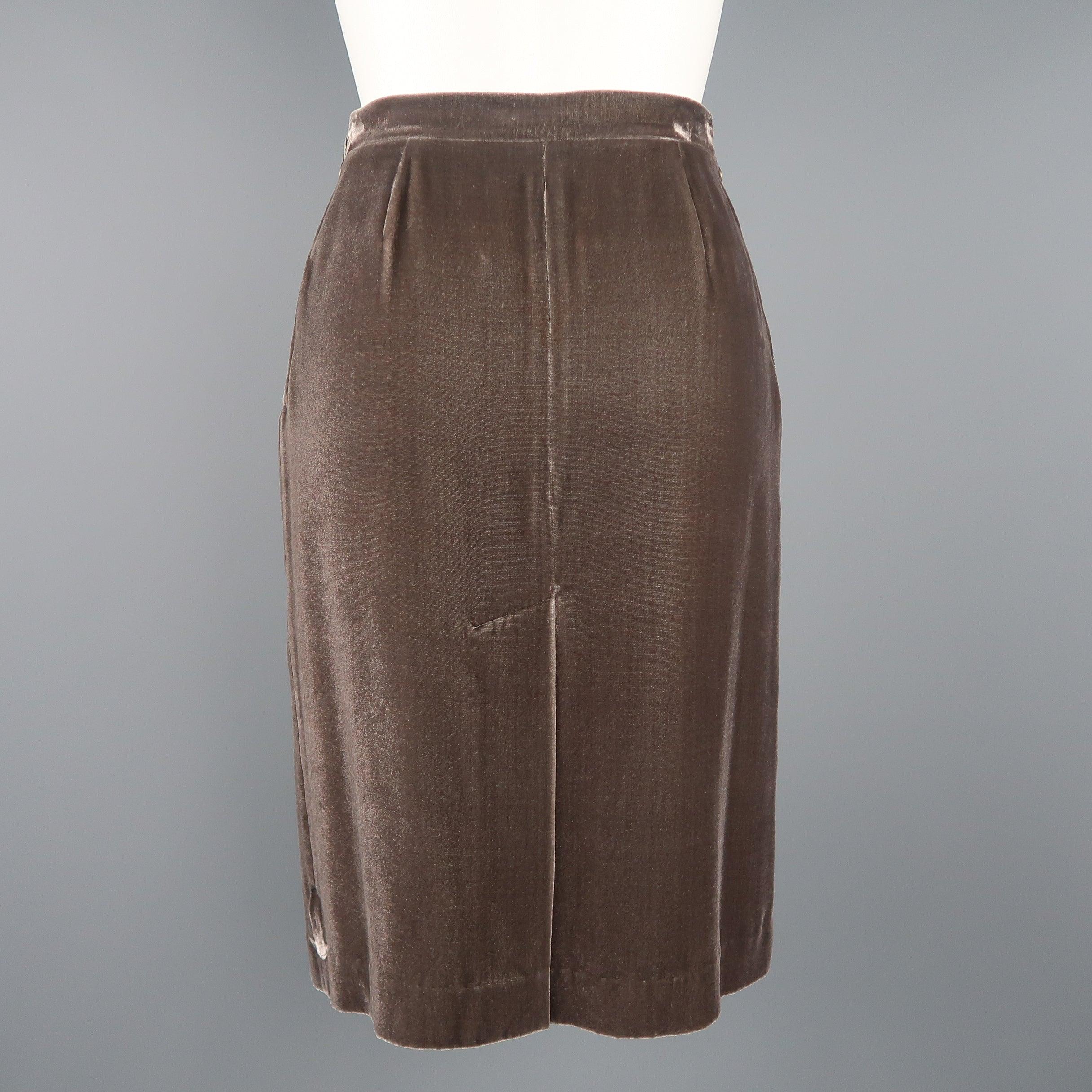 MISSONI Size 6 Taupe Silk Blend Velvet Pencil  Skirt For Sale 1