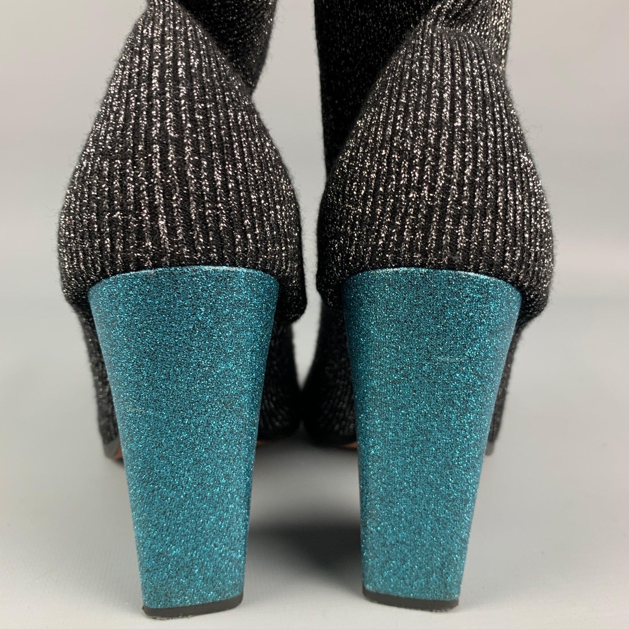 De las mujeres MISSONI Talla 7 Negro Plata Lurex Punto Contraste Tacón Botas en venta