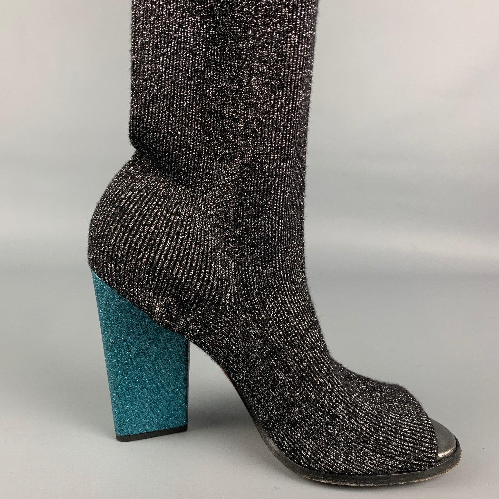 MISSONI Size 7 Black & Silver Lurex Metallic Thigh High Boots In Good Condition For Sale In San Francisco, CA