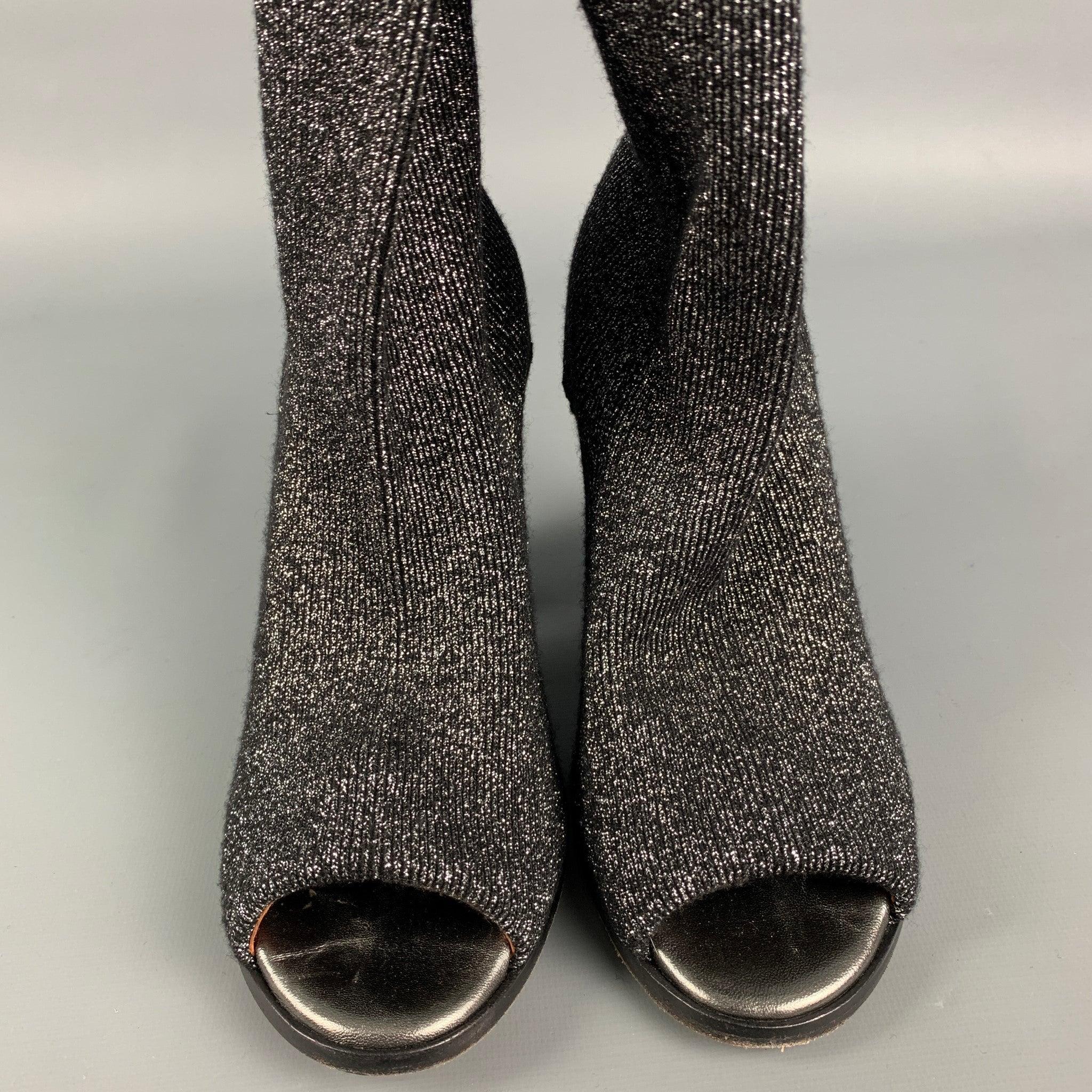 Women's MISSONI Size 7 Black & Silver Lurex Metallic Thigh High Boots For Sale
