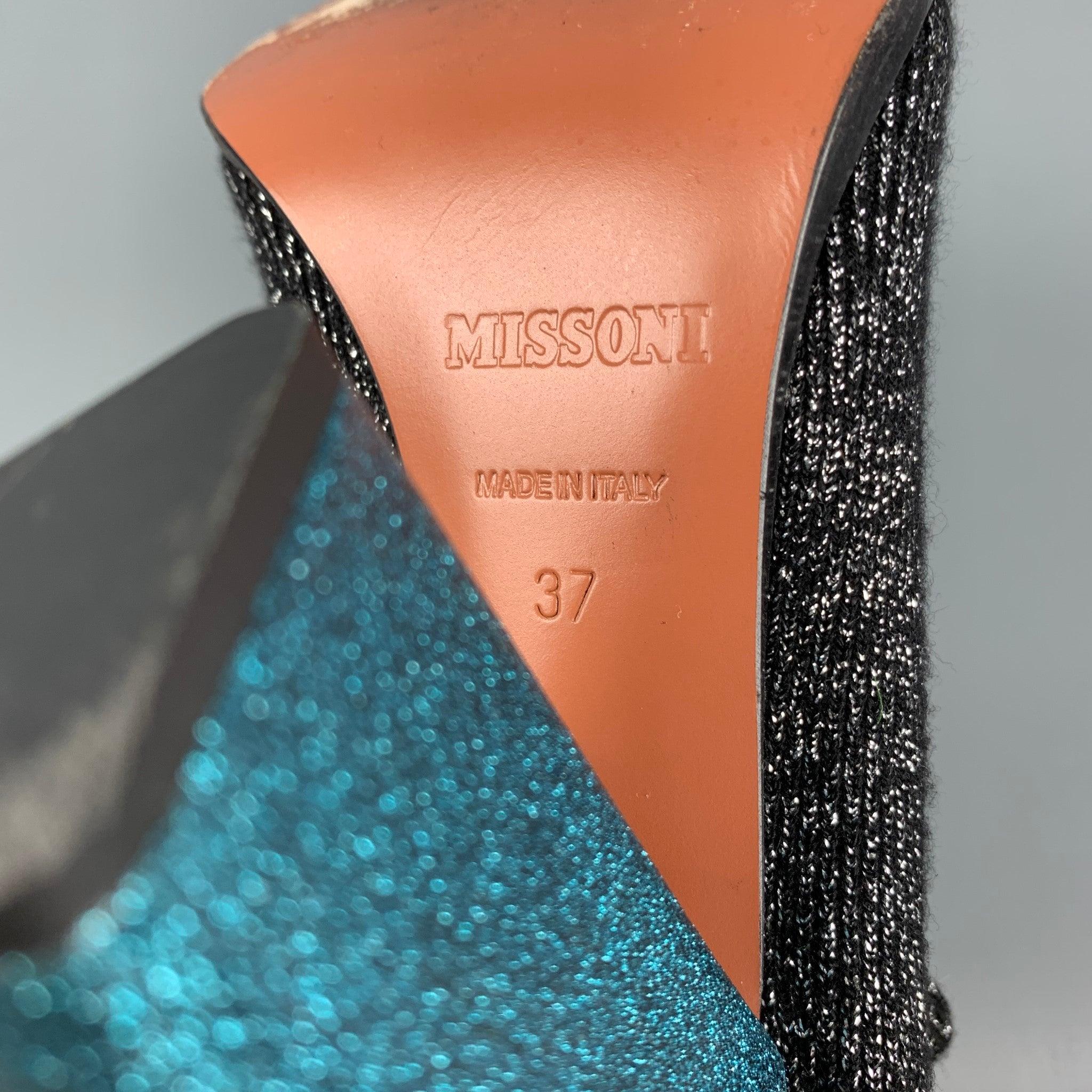 MISSONI Size 7 Black & Silver Lurex Metallic Thigh High Boots For Sale 2