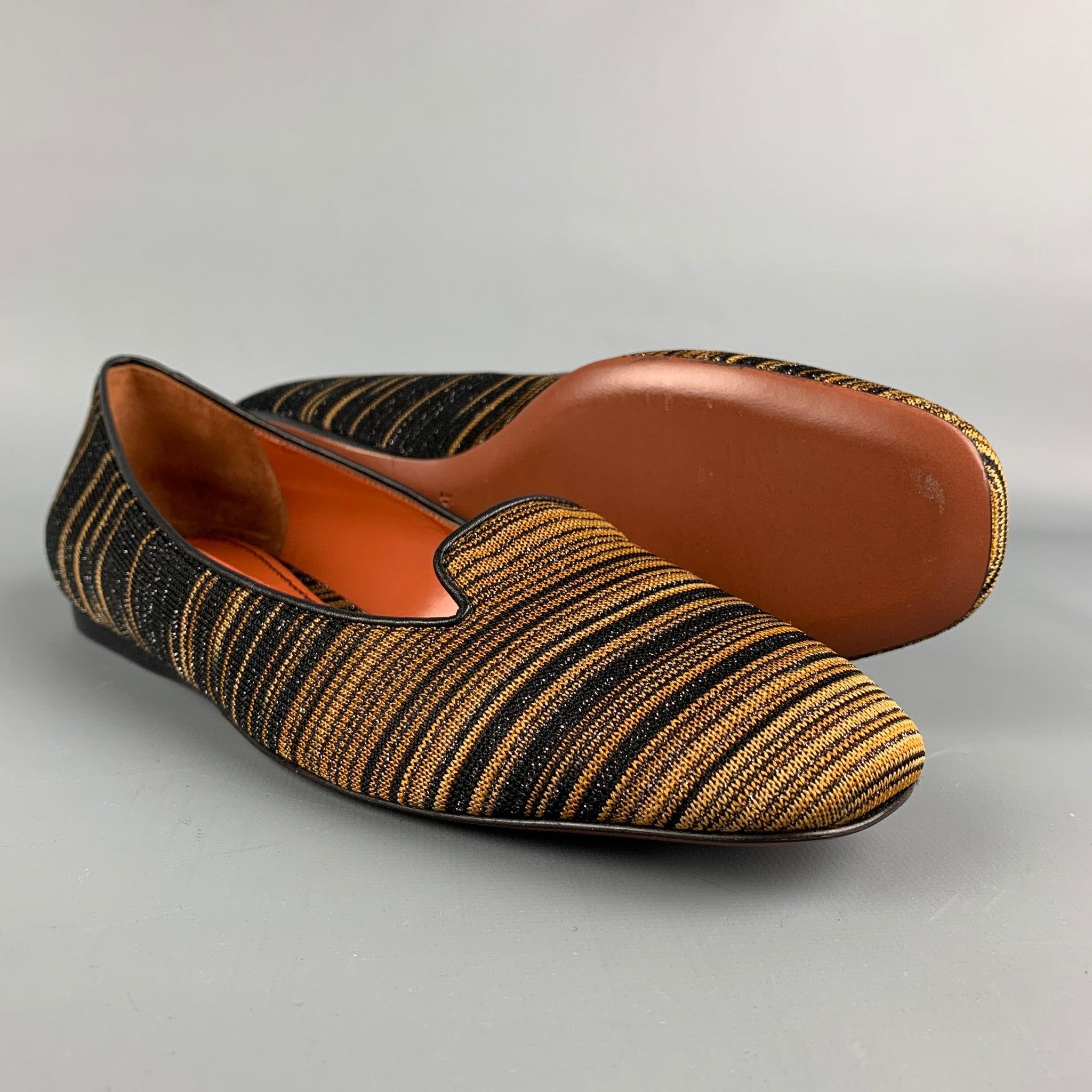 MISSONI Size 8 Black & Gold Fabric Stripe Flats In Excellent Condition For Sale In San Francisco, CA