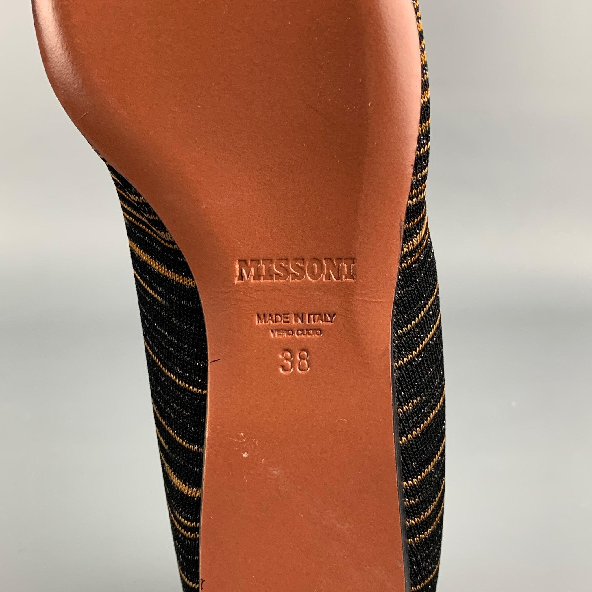 MISSONI Size 8 Black & Gold Fabric Stripe Flats 2