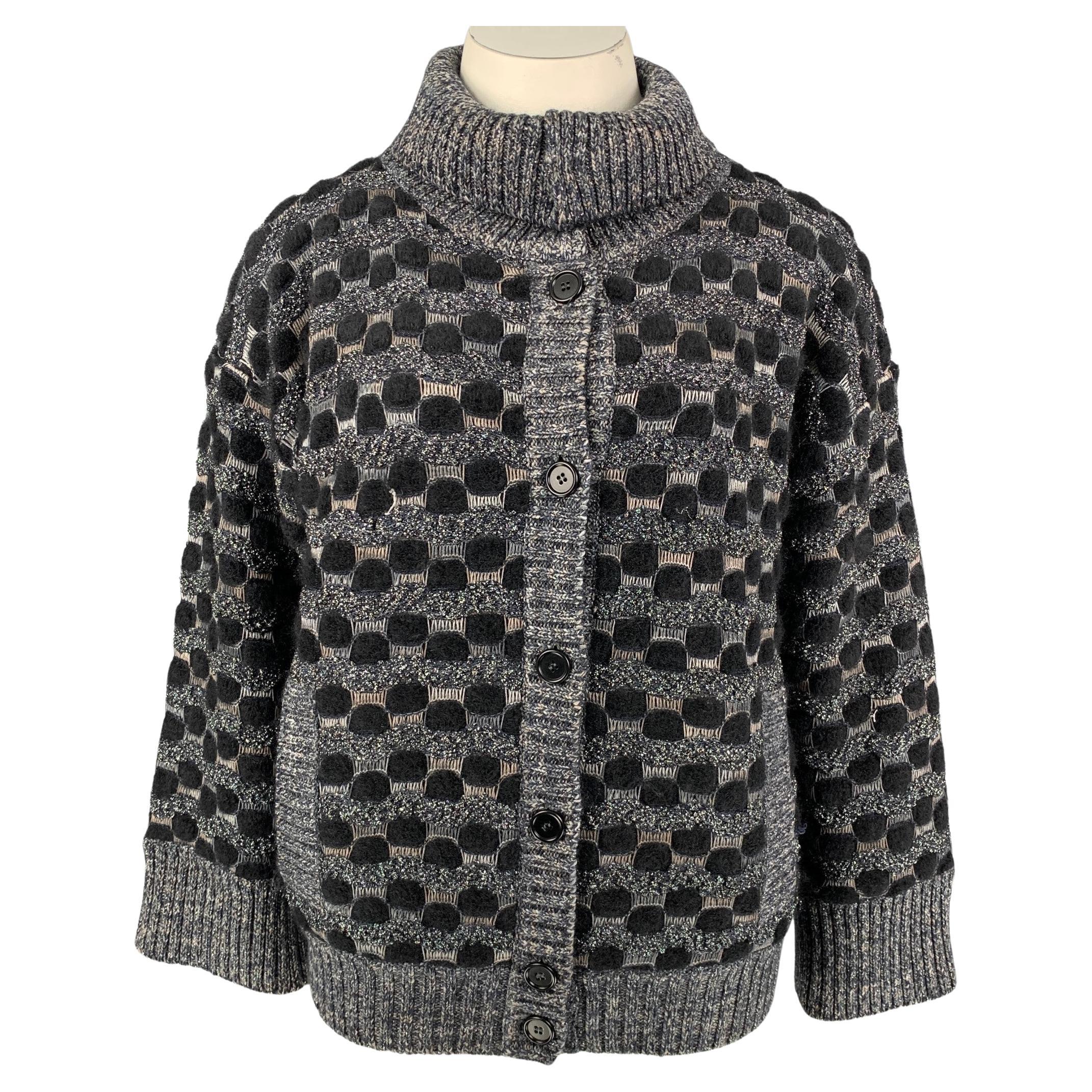 MISSONI Size 8 Black & Grey Knitted Wool Blend Jacket