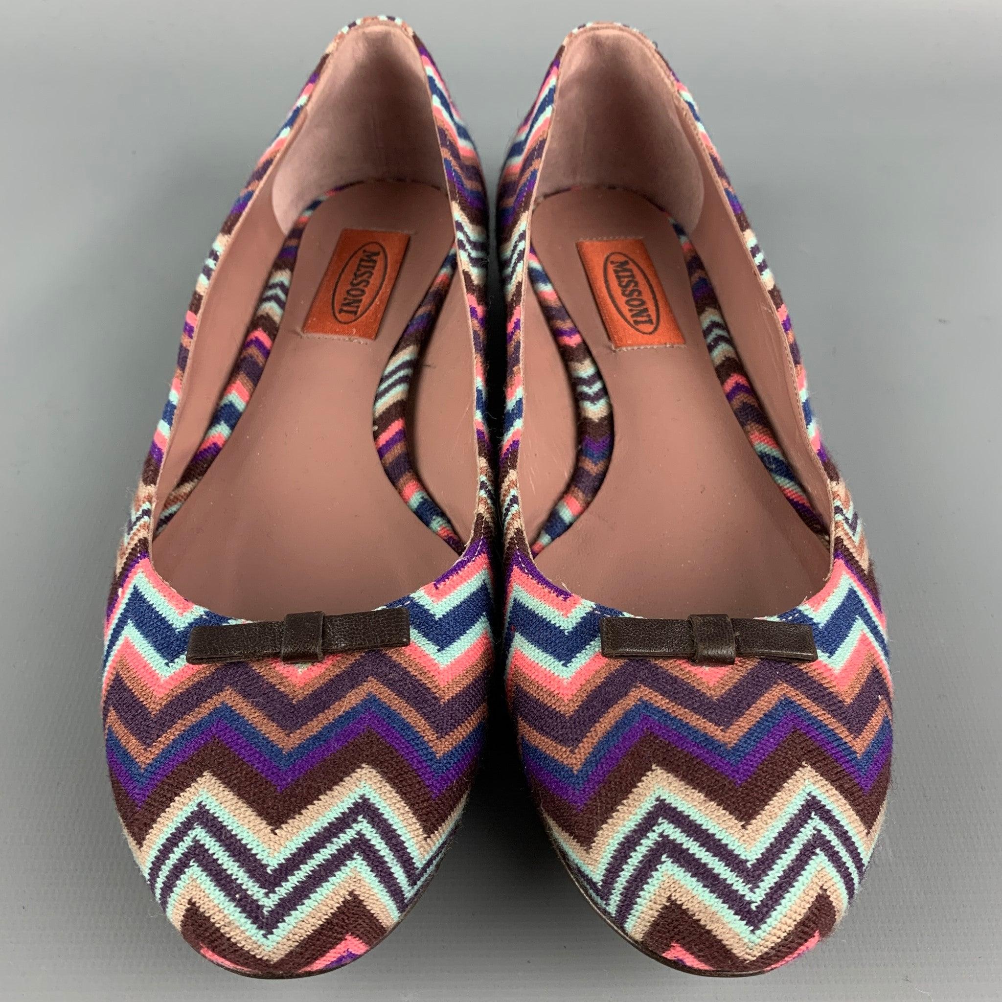 Women's MISSONI Size 8 Multi-Color Fabric Zig Zag Bow Flats For Sale